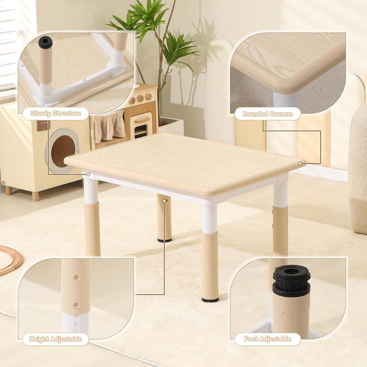 Mesa y Sillas Ajustables para Niños Grano de Madera 80x60 cm