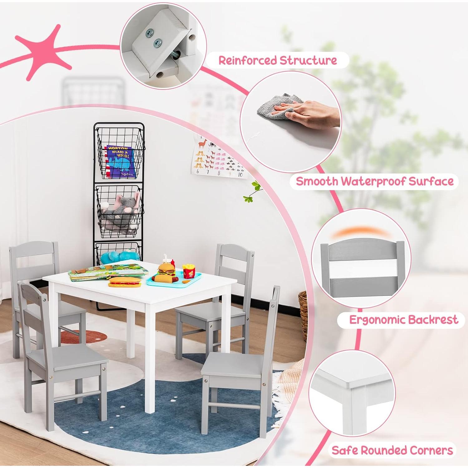 Conjunto de Mesa y Sillas para Niños Costzon, 5 Piezas Madera