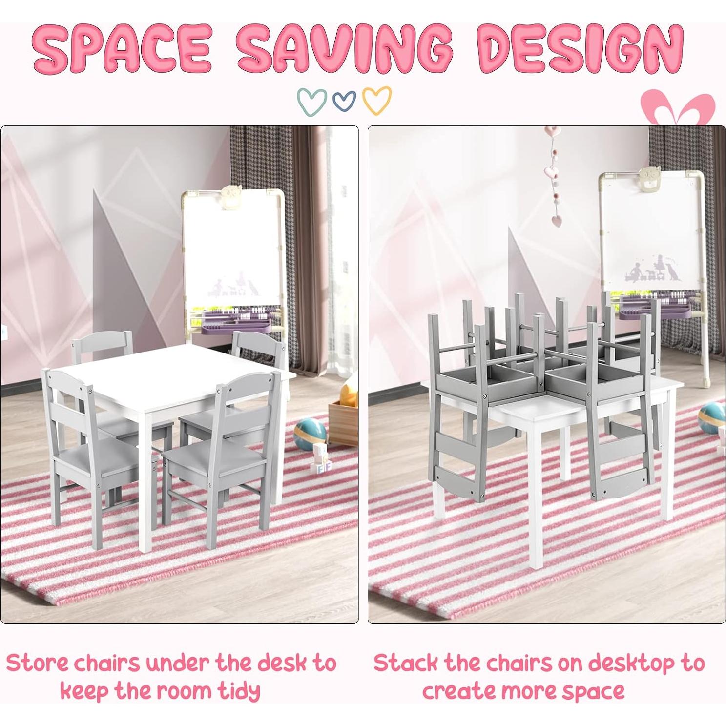 Conjunto de Mesa y Sillas para Niños Costzon, 5 Piezas Madera