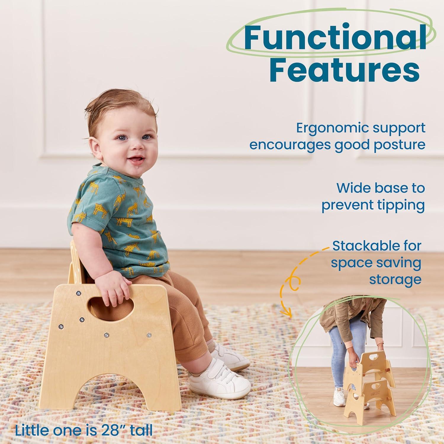 Silla de Madera Apilable ECR4Kids para Niños Natural - Paquete de 2