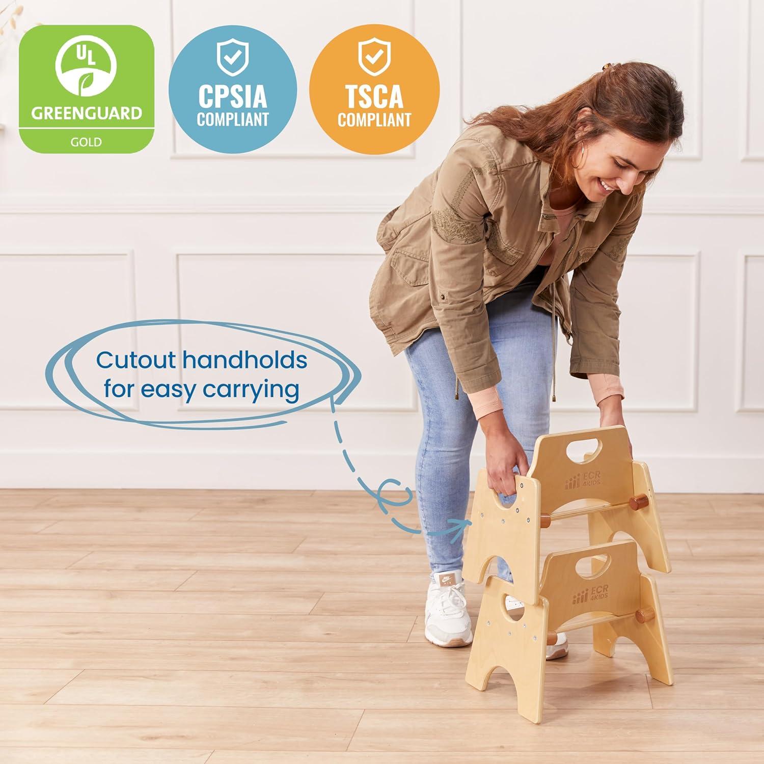 Silla de Madera Apilable ECR4Kids para Niños Natural - Paquete de 2