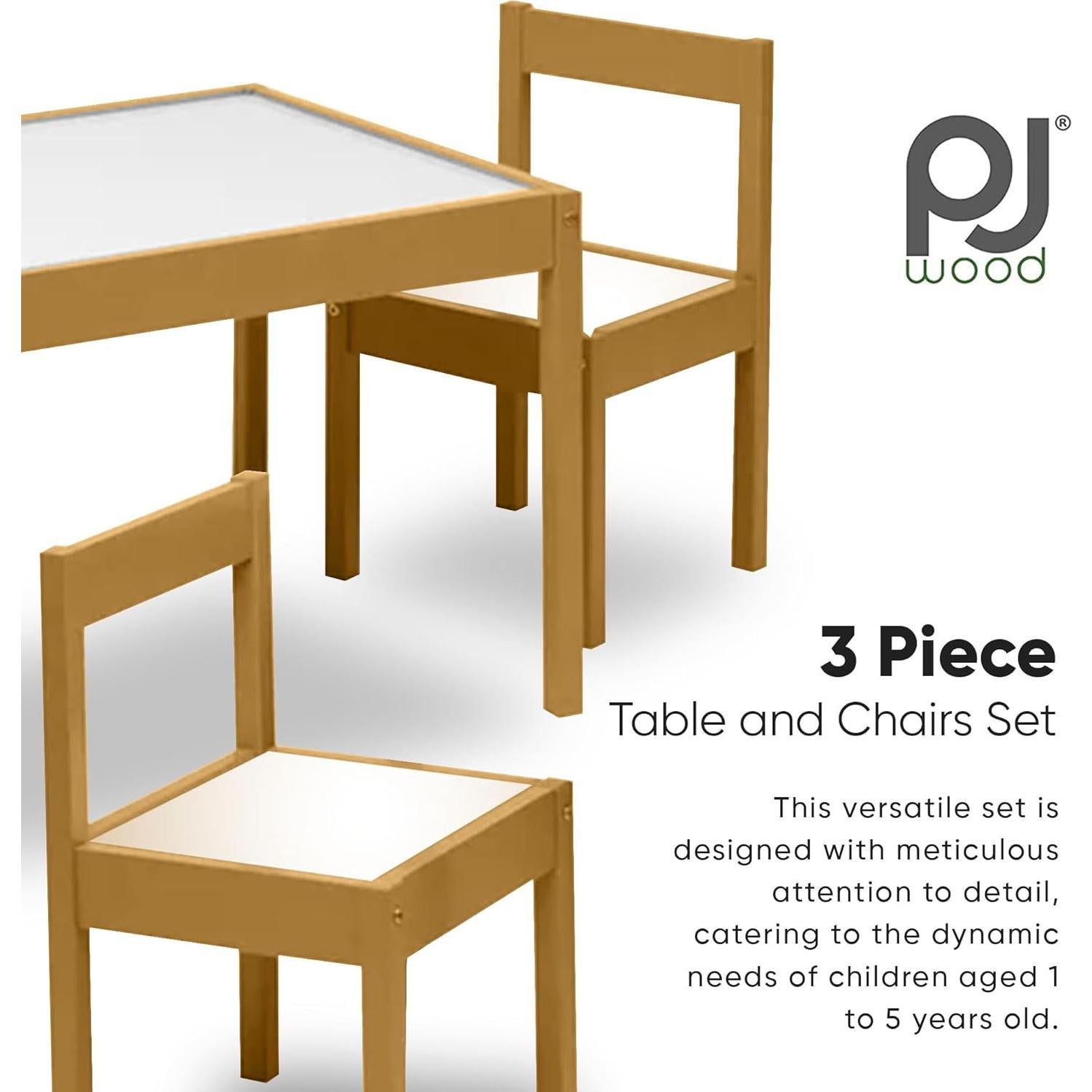 Conjunto de Mesa y Sillas de Madera PJ Wood 3 Piezas para Niños