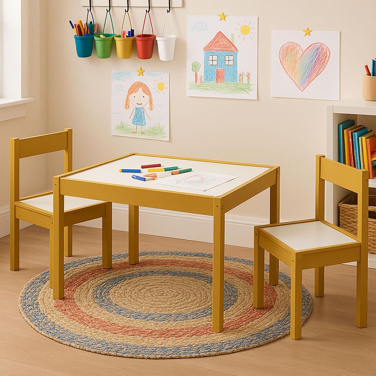 Conjunto de Mesa y Sillas de Madera PJ Wood 3 Piezas para Niños