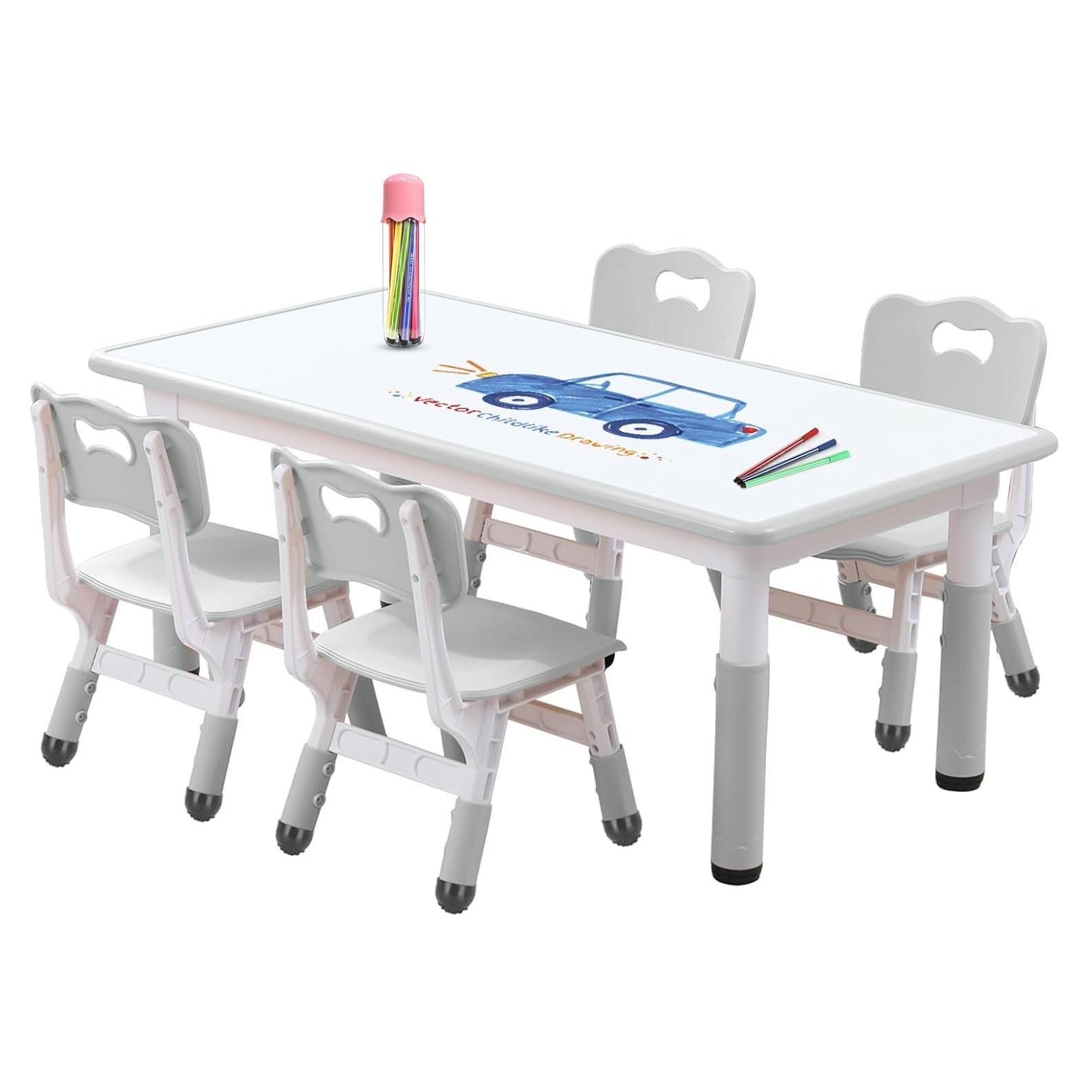 Conjunto de Mesa y Sillas para Niños JIAOQIU Ajustable 120x60cm