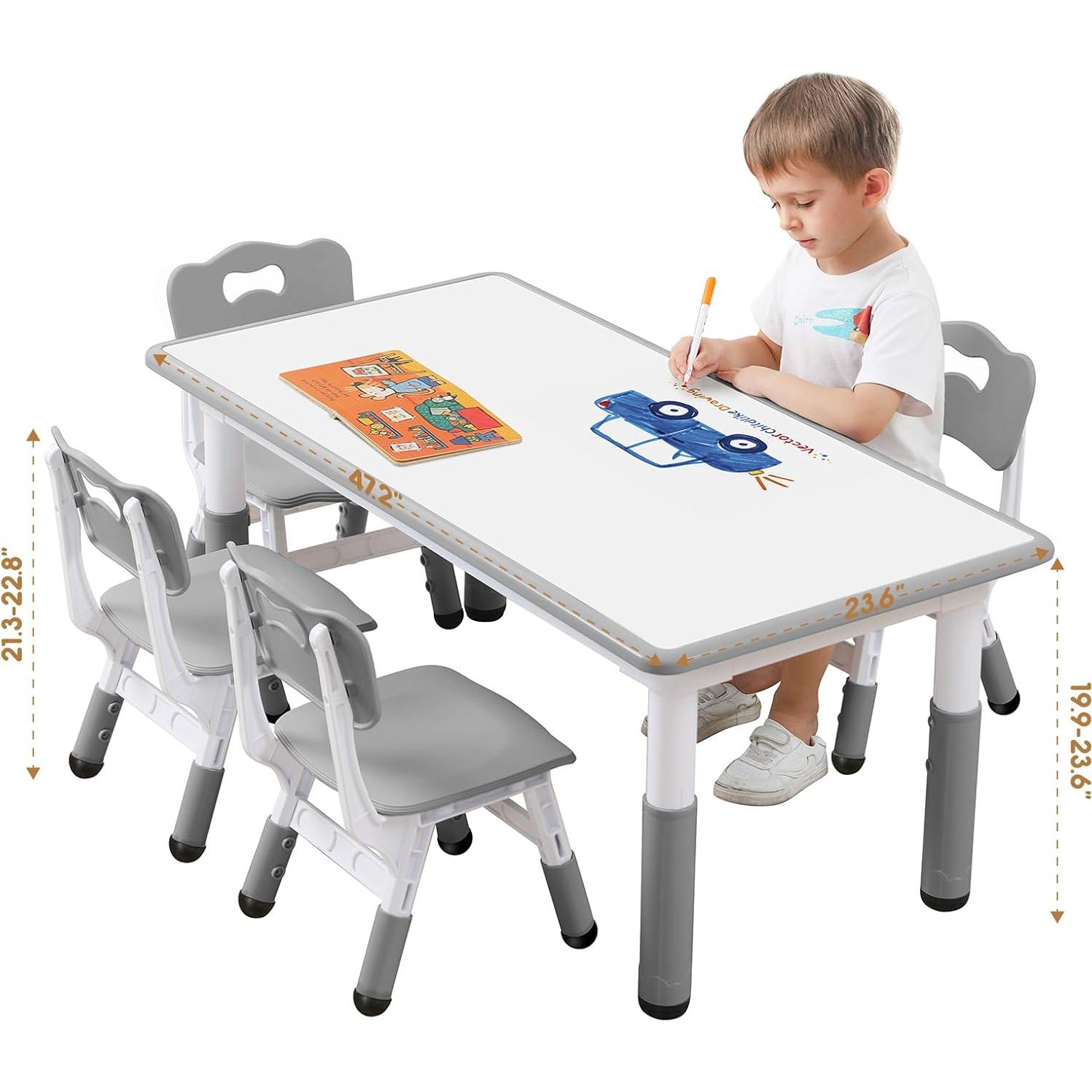 Conjunto de Mesa y Sillas para Niños JIAOQIU Ajustable 120x60cm