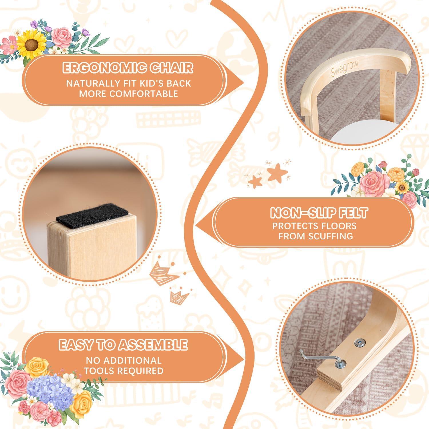 Conjunto de Mesa y 2 Sillas Swegrow para Niños de Madera