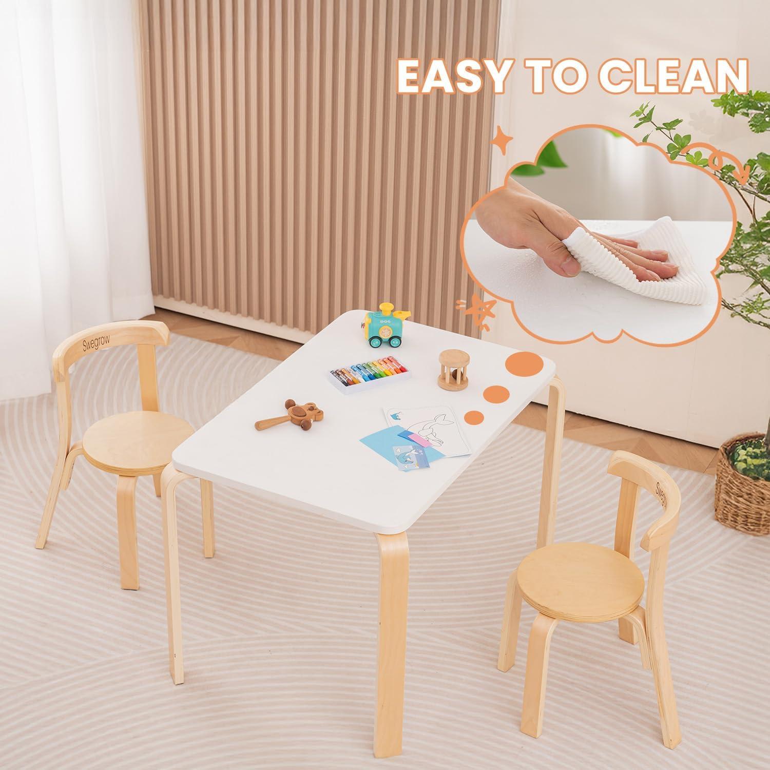 Conjunto de Mesa y 2 Sillas Swegrow para Niños de Madera
