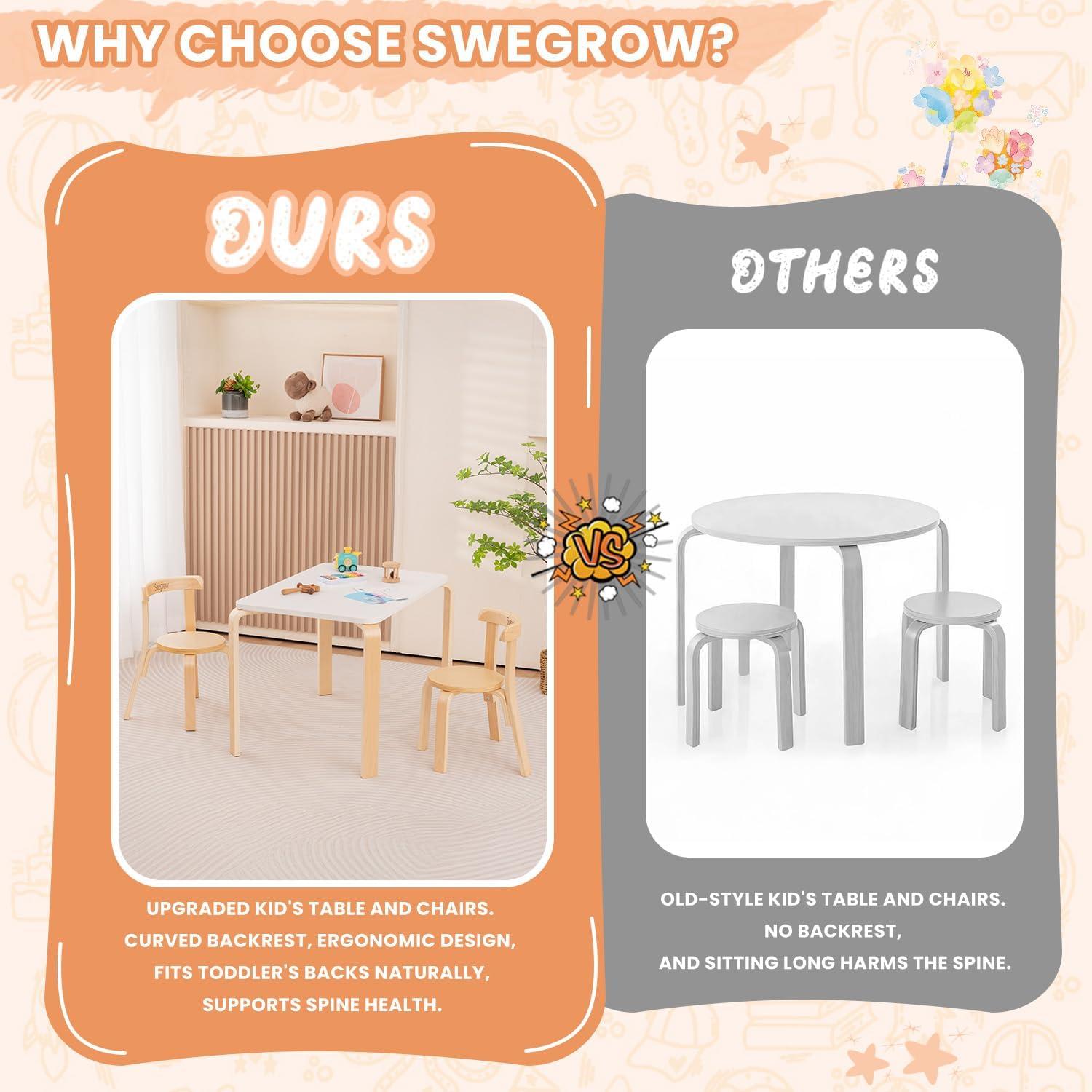 Conjunto de Mesa y 2 Sillas Swegrow para Niños de Madera