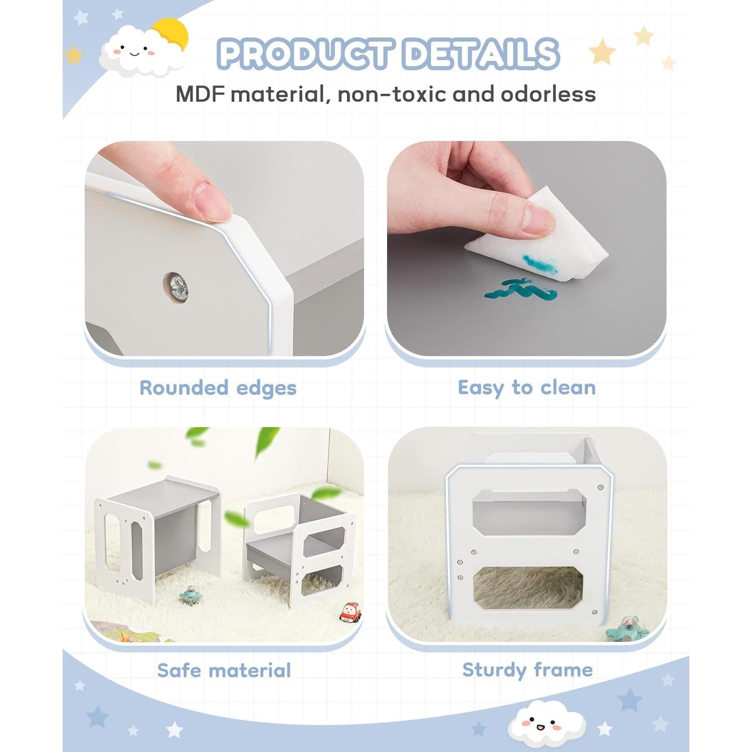 Conjunto de Mesa y Sillas para Niños Cozivolife Gris y Blanco