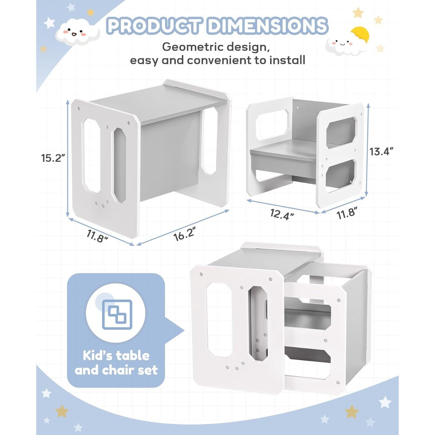 Conjunto de Mesa y Sillas para Niños Cozivolife Gris y Blanco