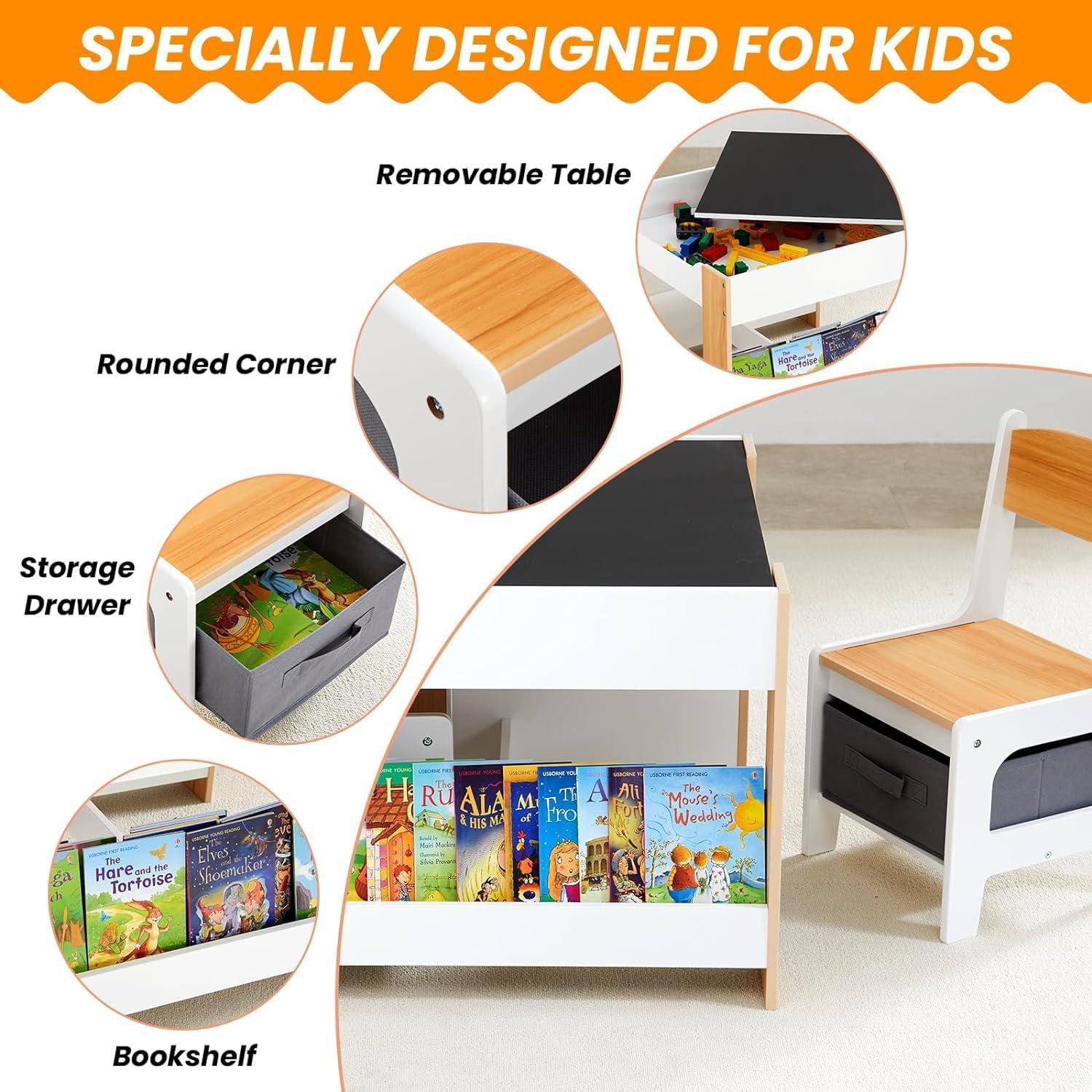 Conjunto de Mesa y Sillas para Niños Asweets 4 en 1 Blanco