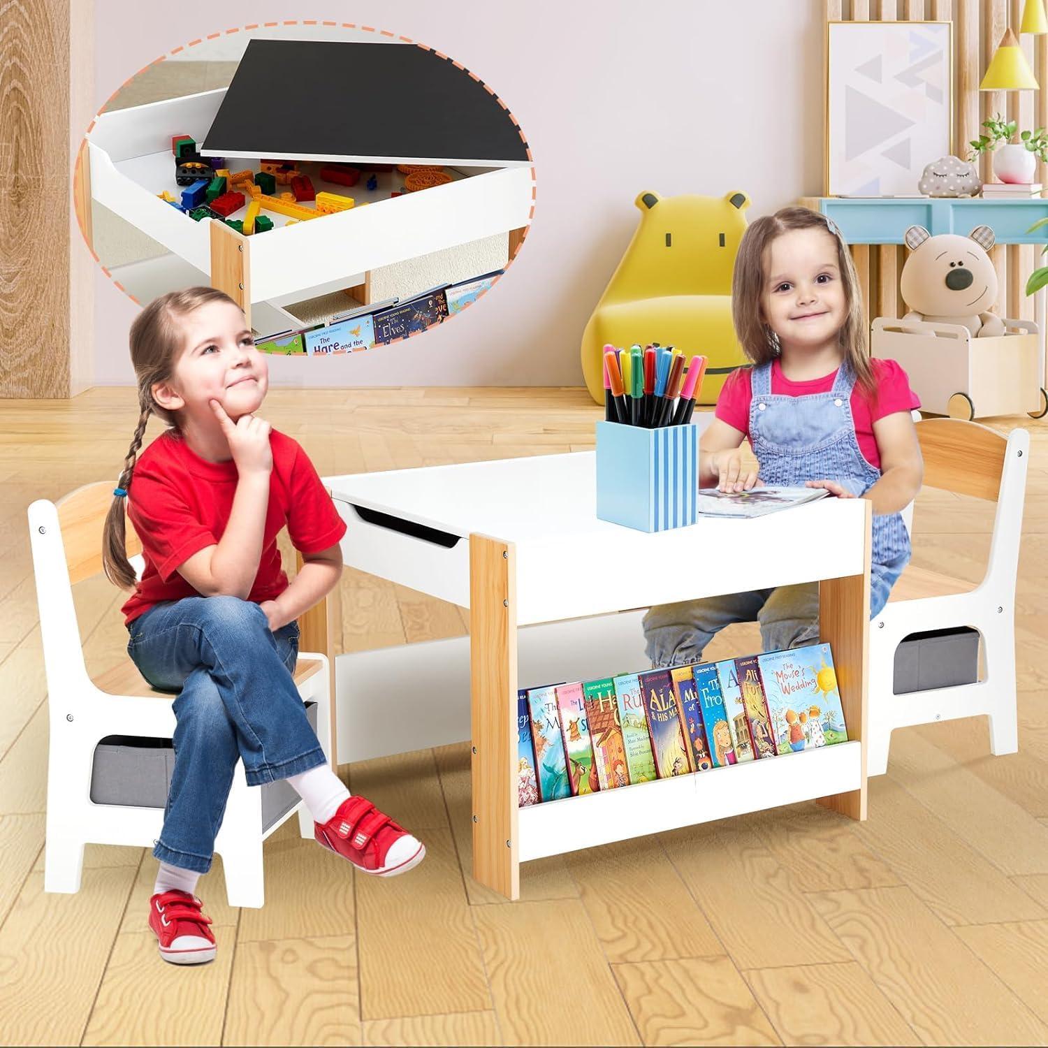 Conjunto de Mesa y Sillas para Niños Asweets 4 en 1 Blanco