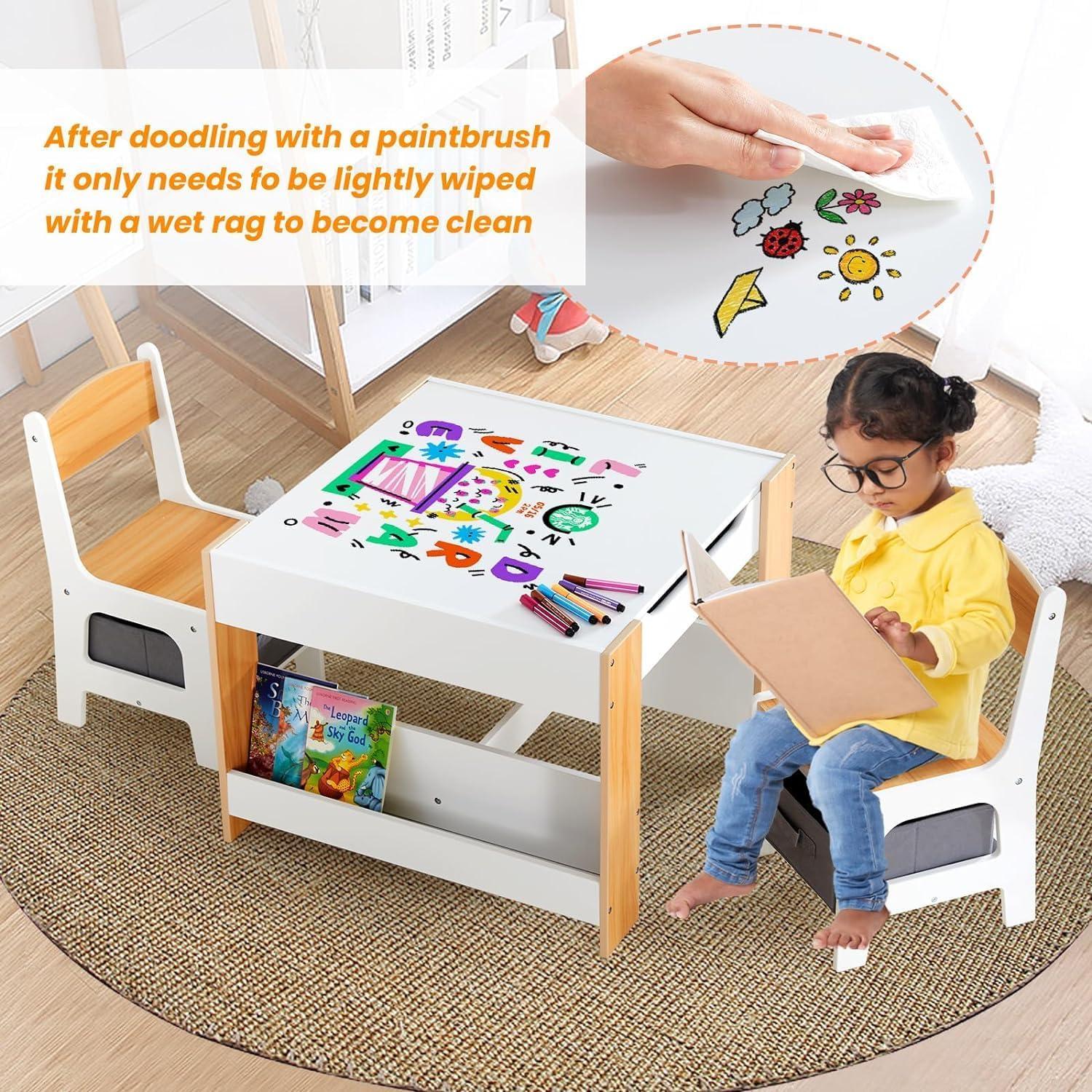 Conjunto de Mesa y Sillas para Niños Asweets 4 en 1 Blanco