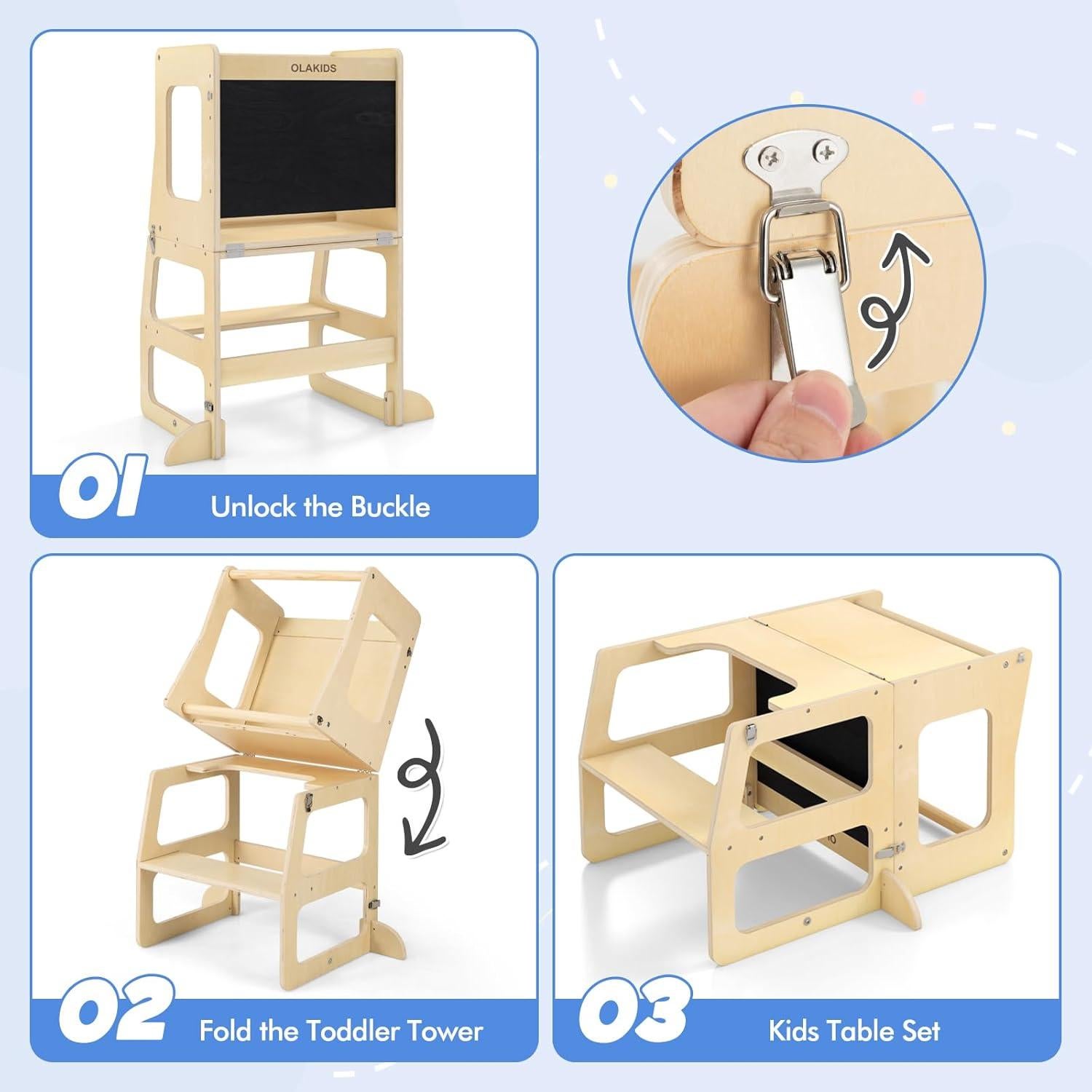 Juego de Mesa y Sillas INFANS 4 en 1 para Niños de Madera