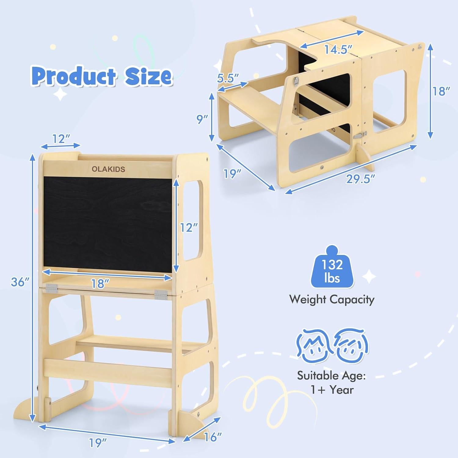 Juego de Mesa y Sillas INFANS 4 en 1 para Niños de Madera