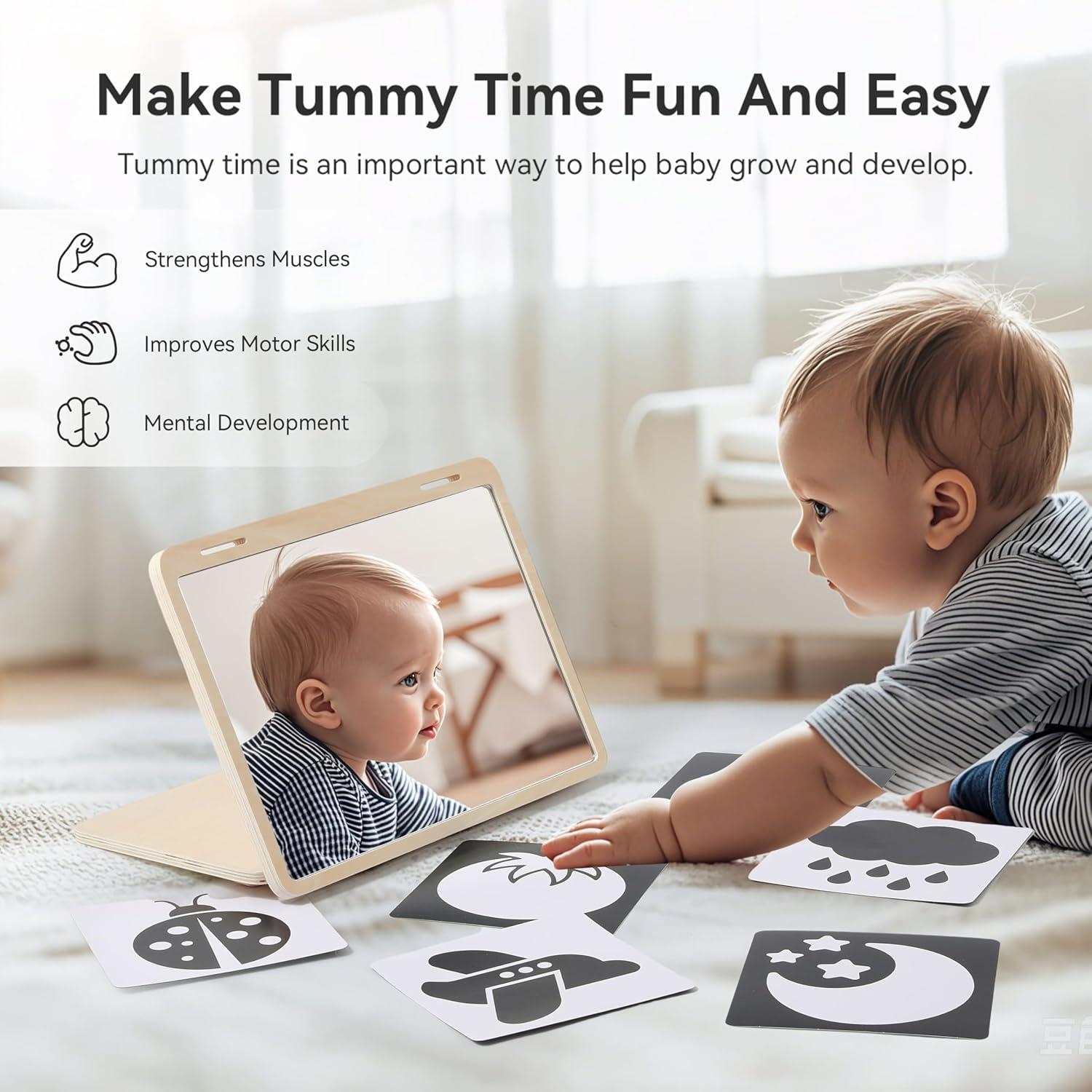 Set de Juego Tummy Time IEATFO con Espejo y Tarjetas Educativas