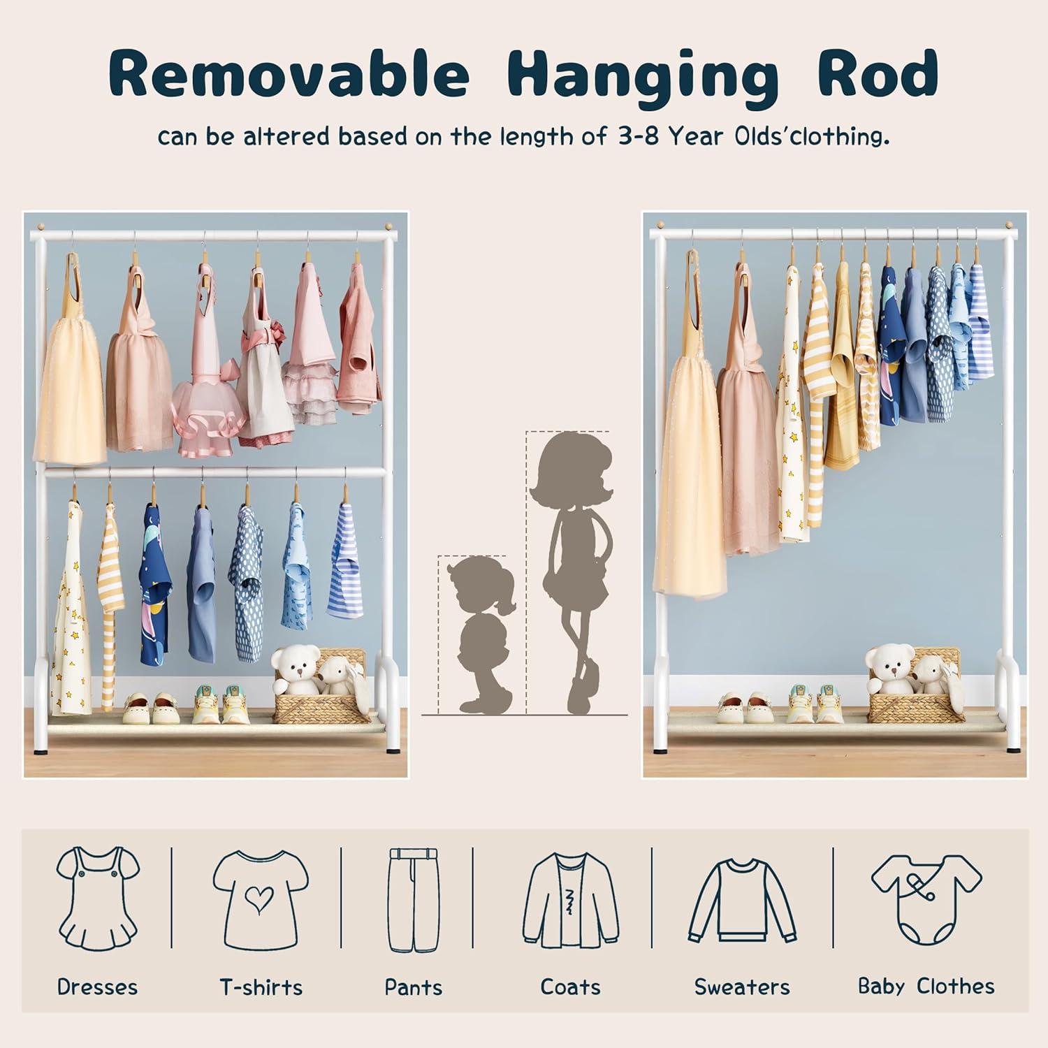 Perchero de Ropa Infantil PLHG Doble Barra Blanco 32.7 kg