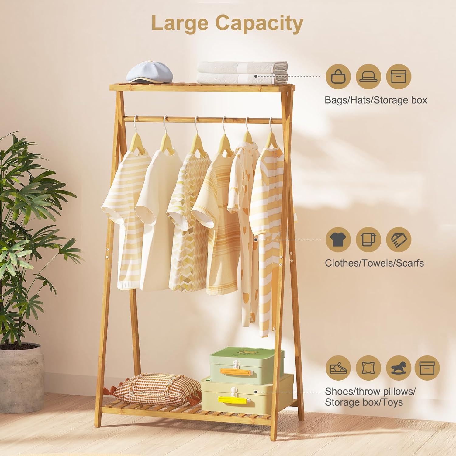 Perchero de Bambú Jotboom para Niños con 2 Estantes 126.5 cm