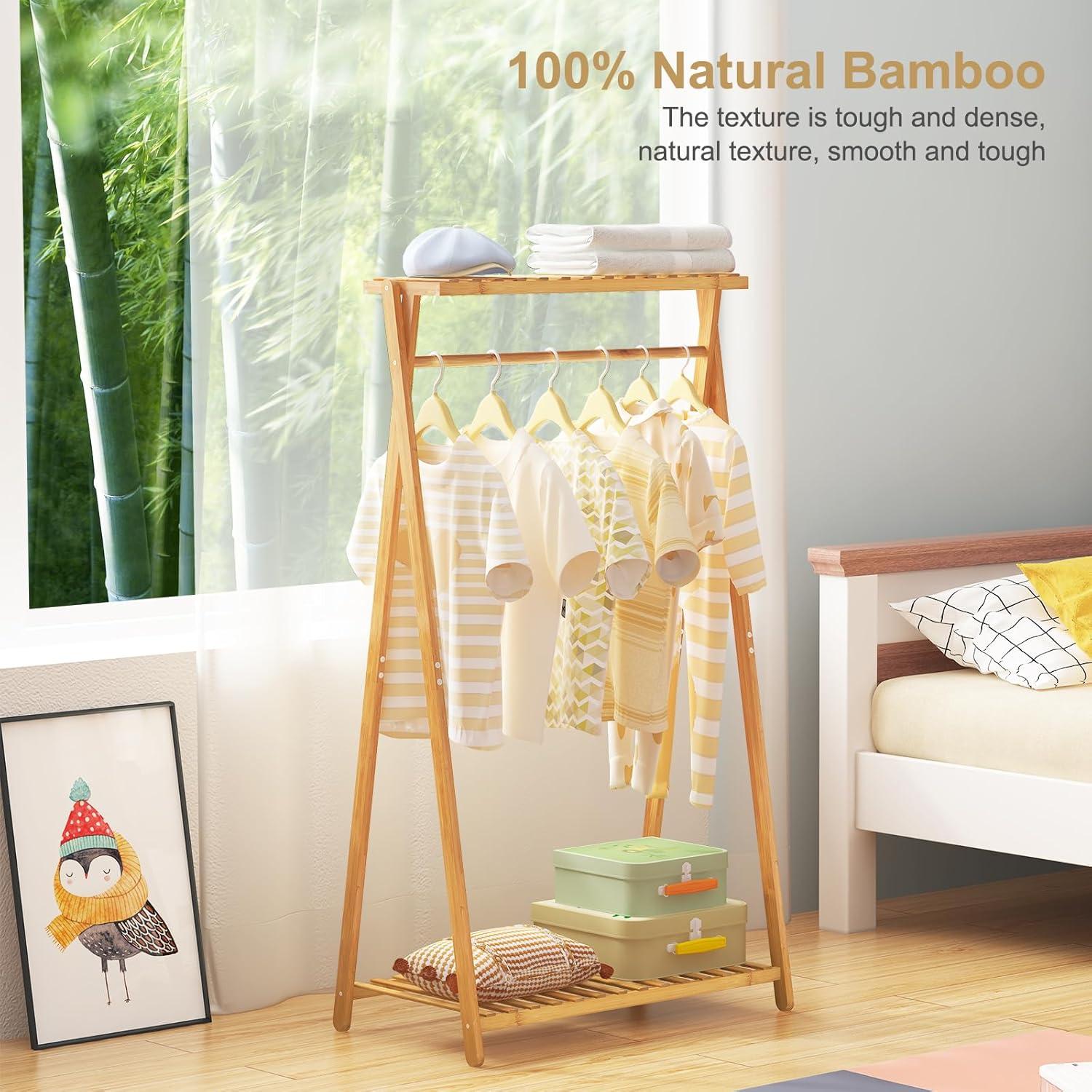 Perchero de Bambú Jotboom para Niños con 2 Estantes 126.5 cm