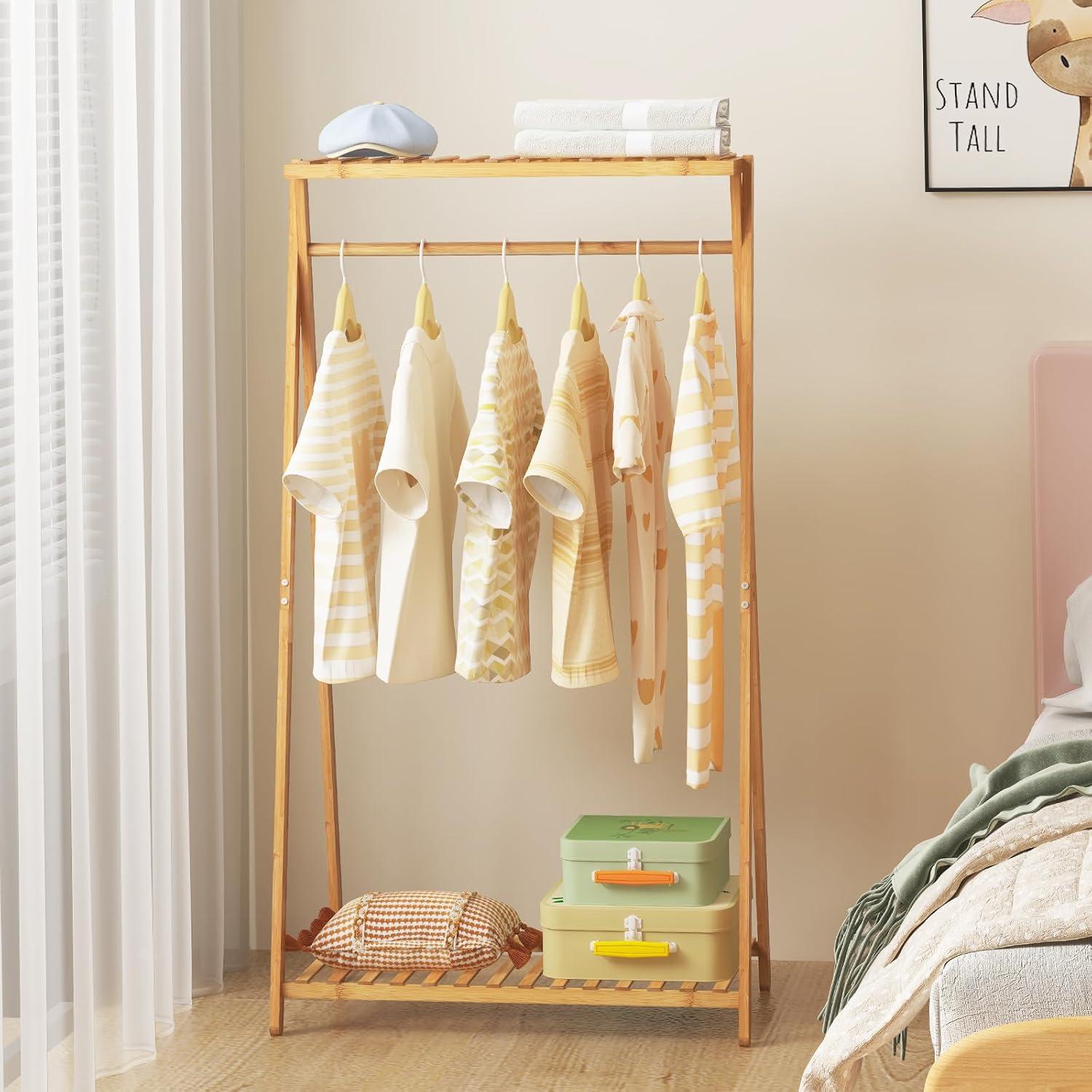 Perchero de Bambú Jotboom para Niños con 2 Estantes 126.5 cm