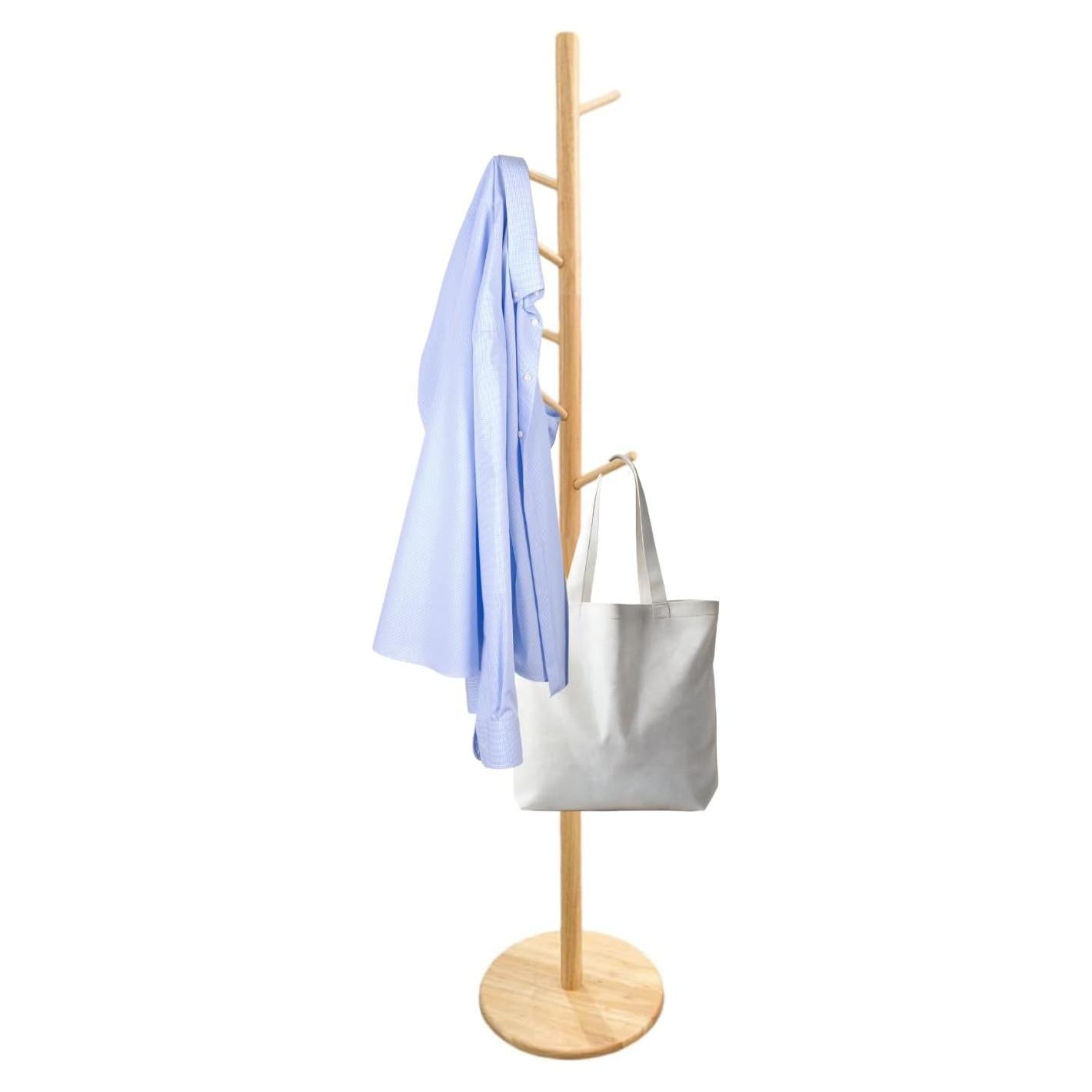 Perchero de Madera Natural AV Connect con 8 Ganchos y 3 Alturas