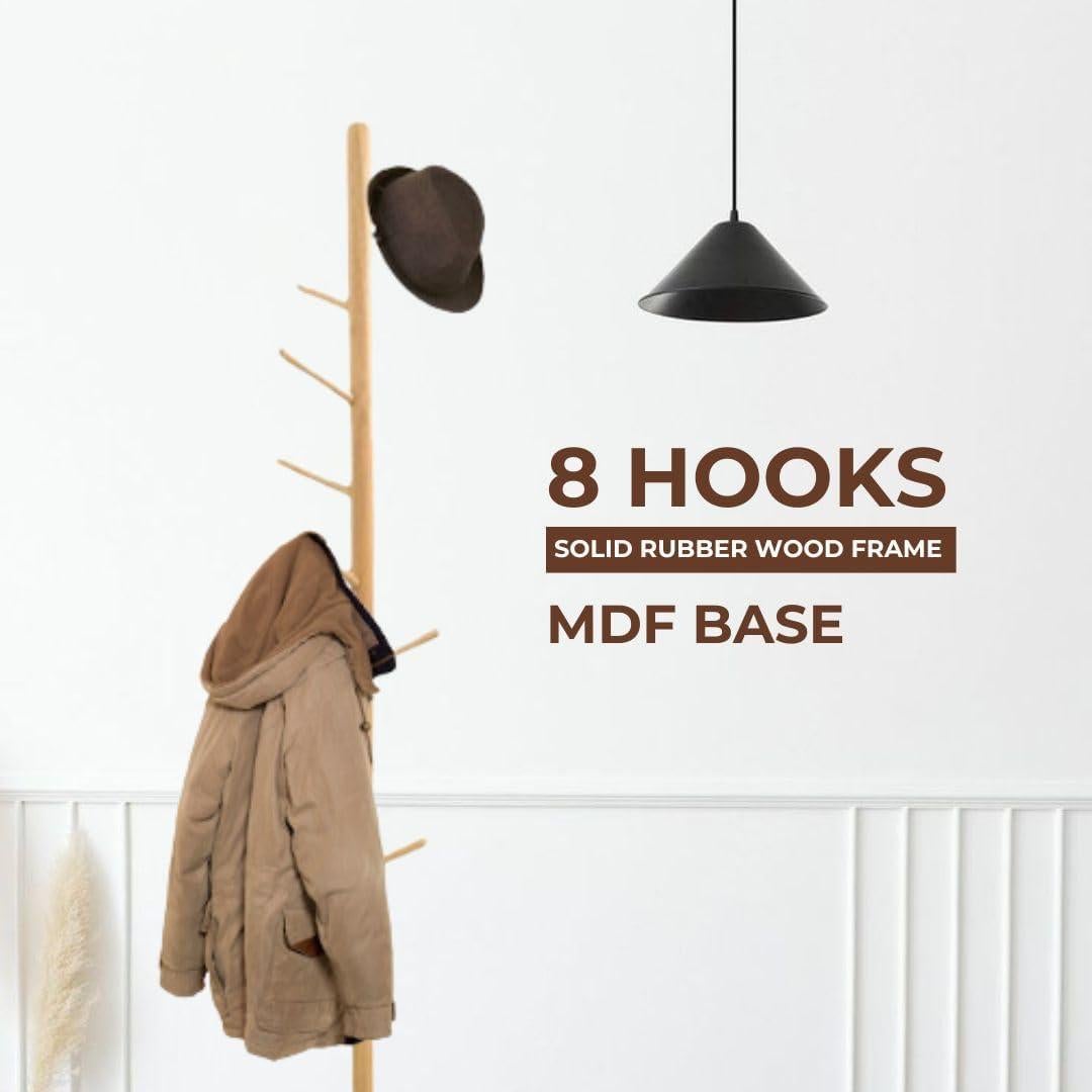 Perchero de Madera Natural AV Connect con 8 Ganchos y 3 Alturas