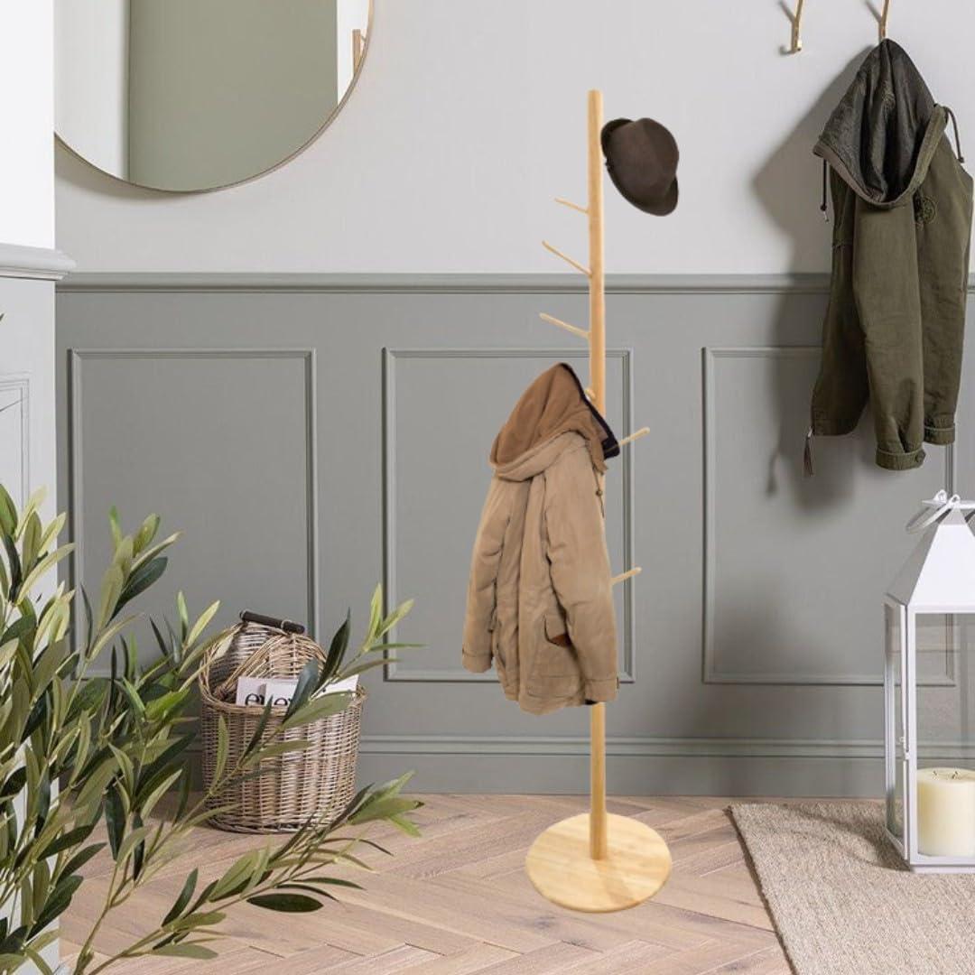 Perchero de Madera Natural AV Connect con 8 Ganchos y 3 Alturas