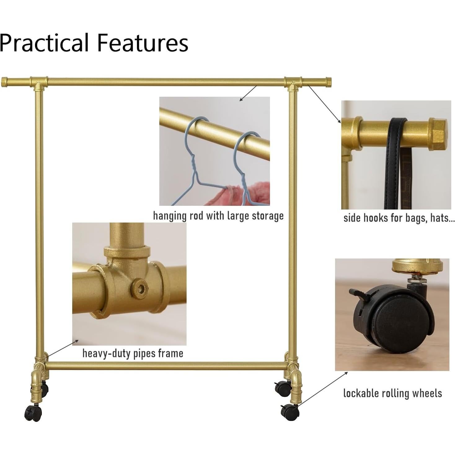 Perchero Infantil Dorado Homeyeeng con Ruedas y Almacenamiento