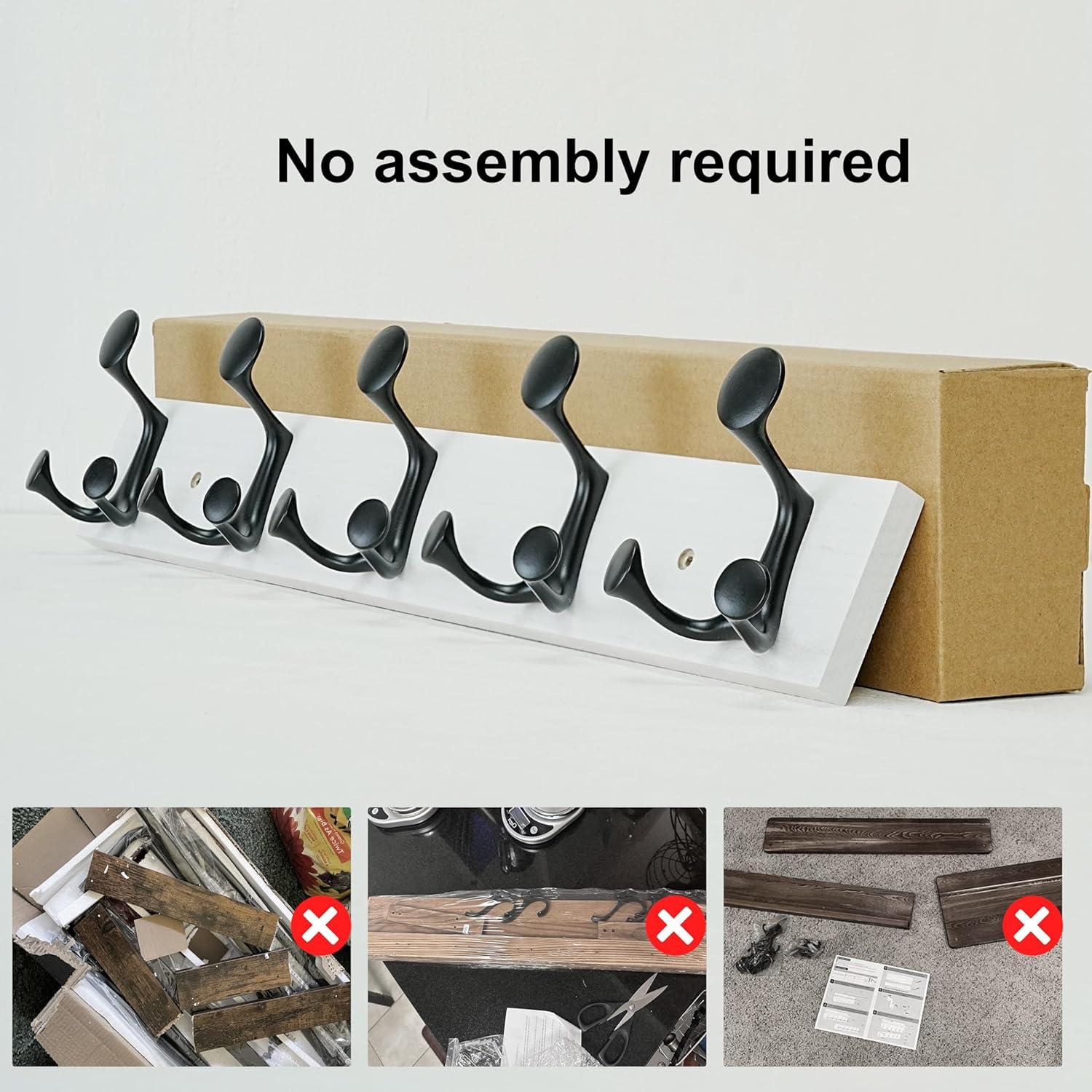 Perchero de Madera Blanca SKOLOO 24" con 5 Ganchos Triples