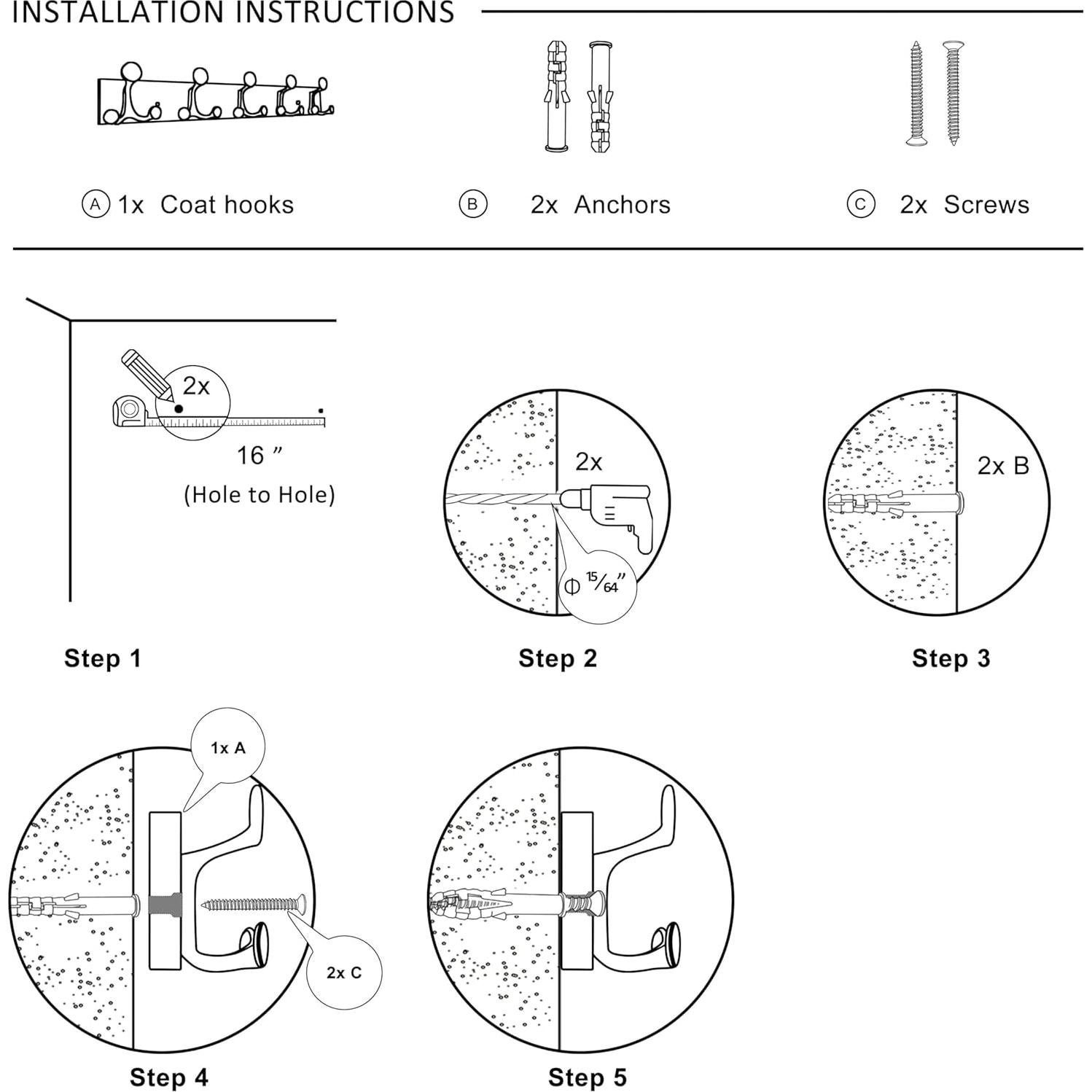 Perchero de Madera Blanca SKOLOO 24" con 5 Ganchos Triples