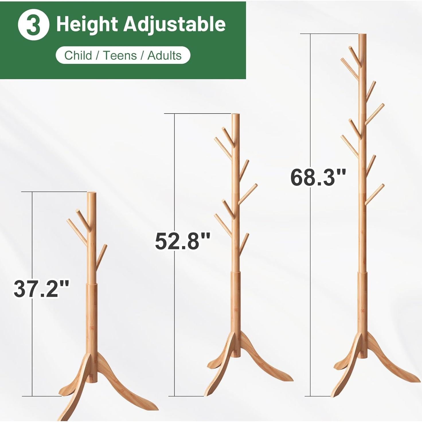 Perchero de pie Kiplant de bambú ajustable con 8 ganchos