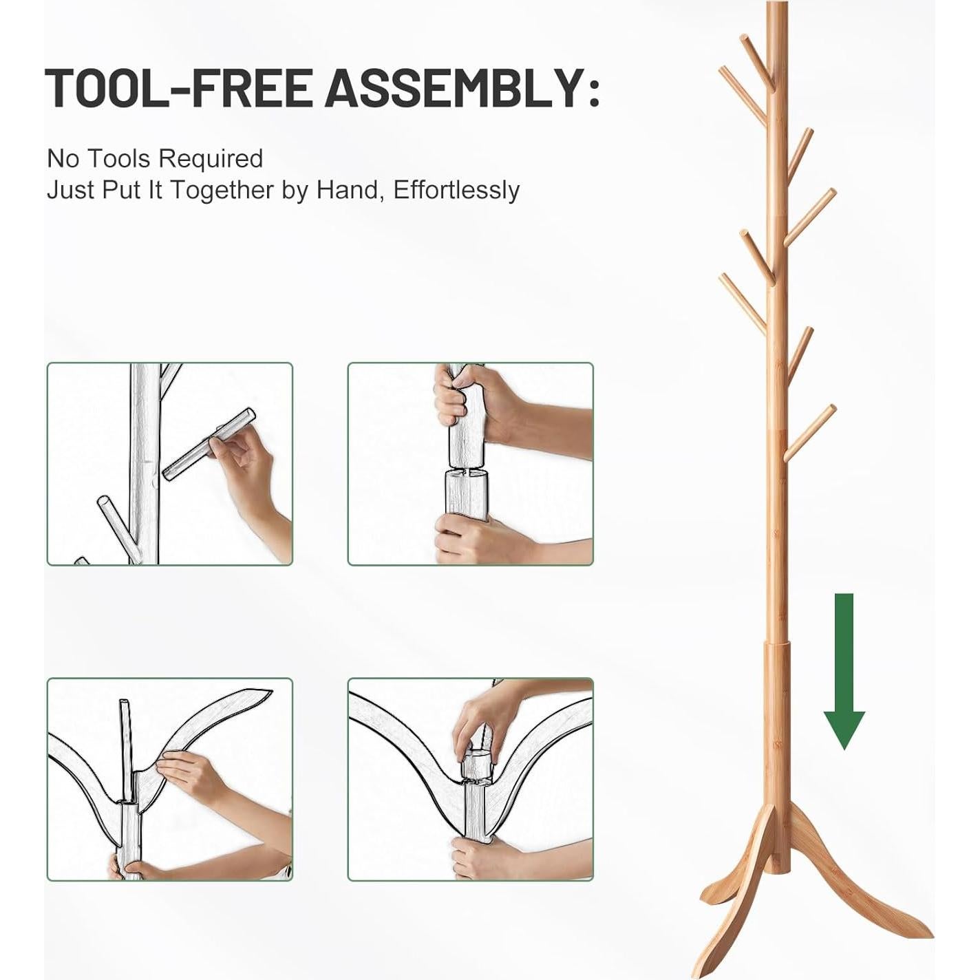 Perchero de pie Kiplant de bambú ajustable con 8 ganchos