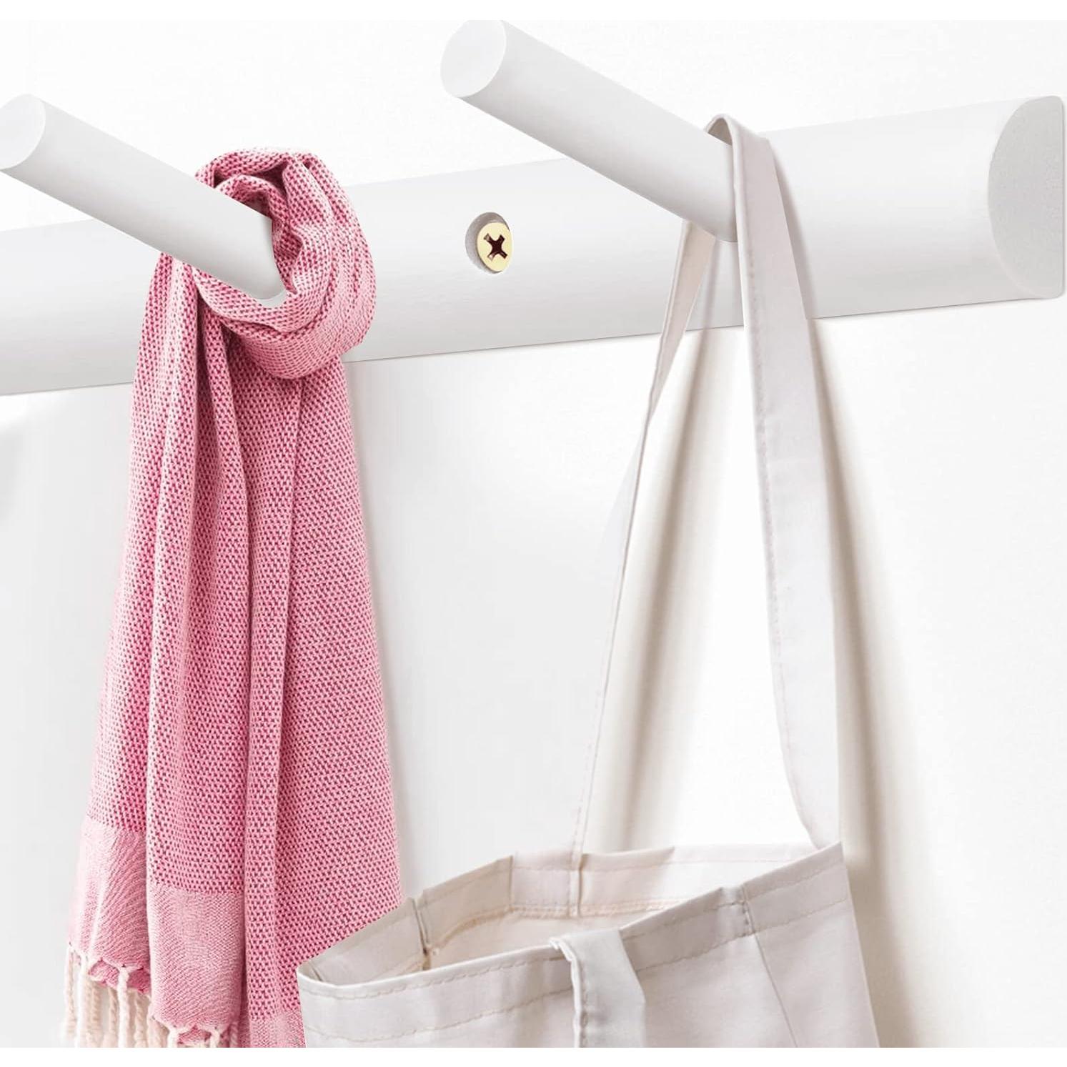 Perchero de pared Homode blanco de bambú con 4 ganchos