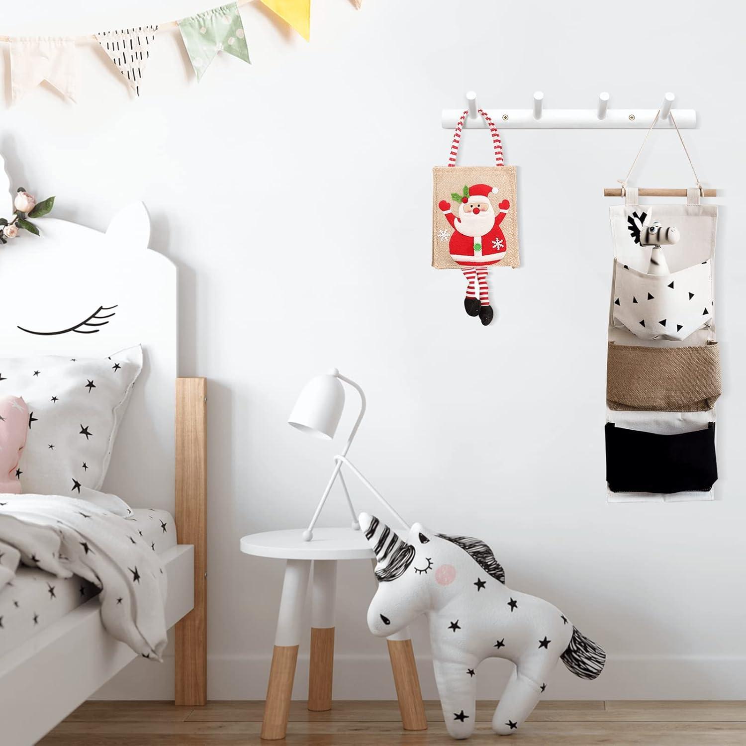 Perchero de pared Homode blanco de bambú con 4 ganchos