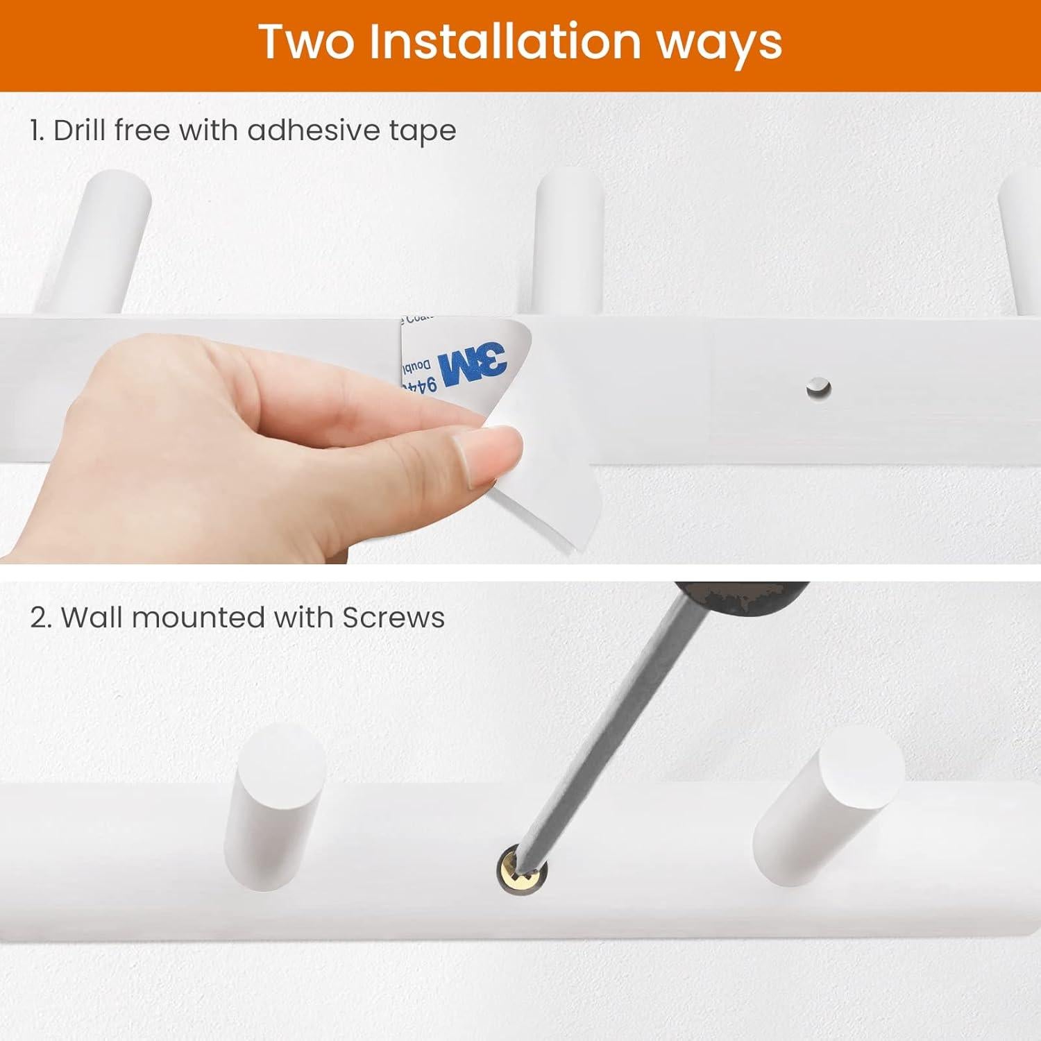 Perchero de pared Homode blanco de bambú con 4 ganchos