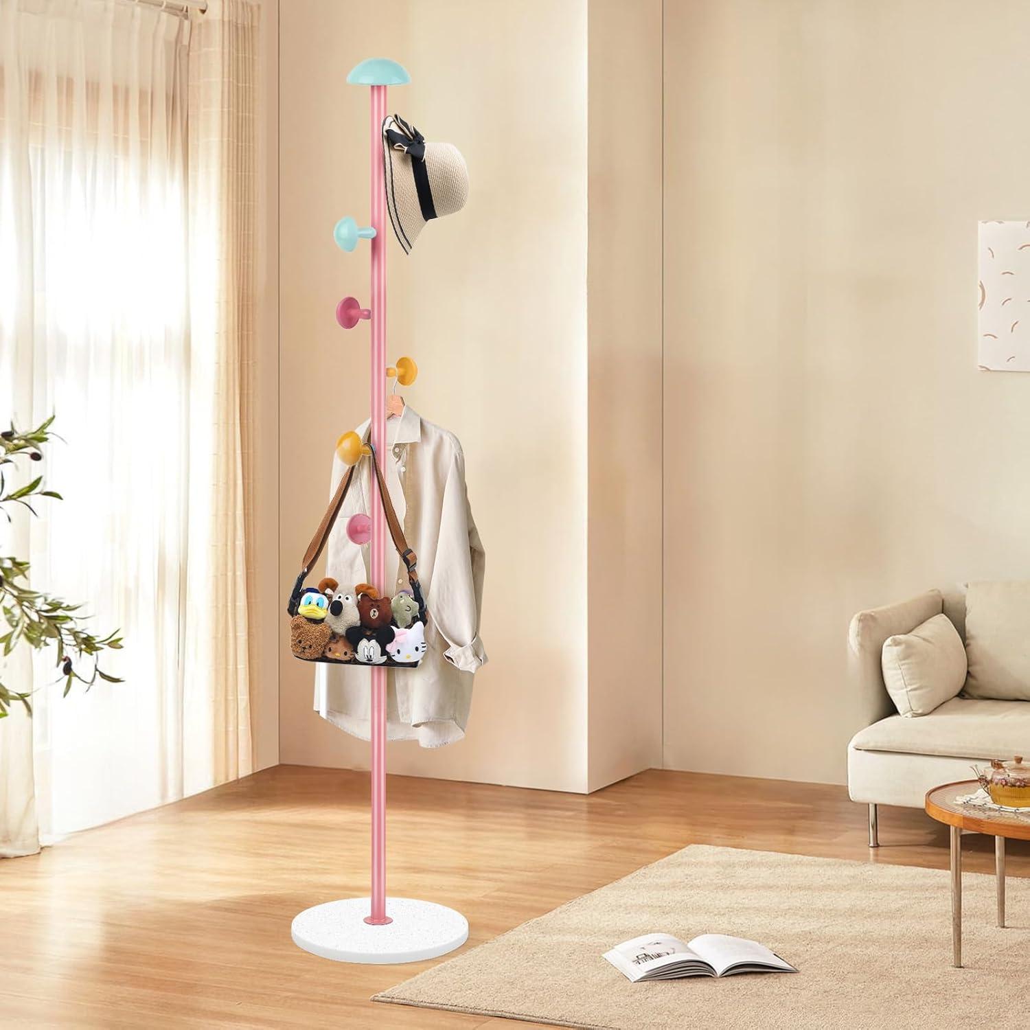 Perchero de Pie YarkeeSky Rosa con 7 Ganchos Ajustable