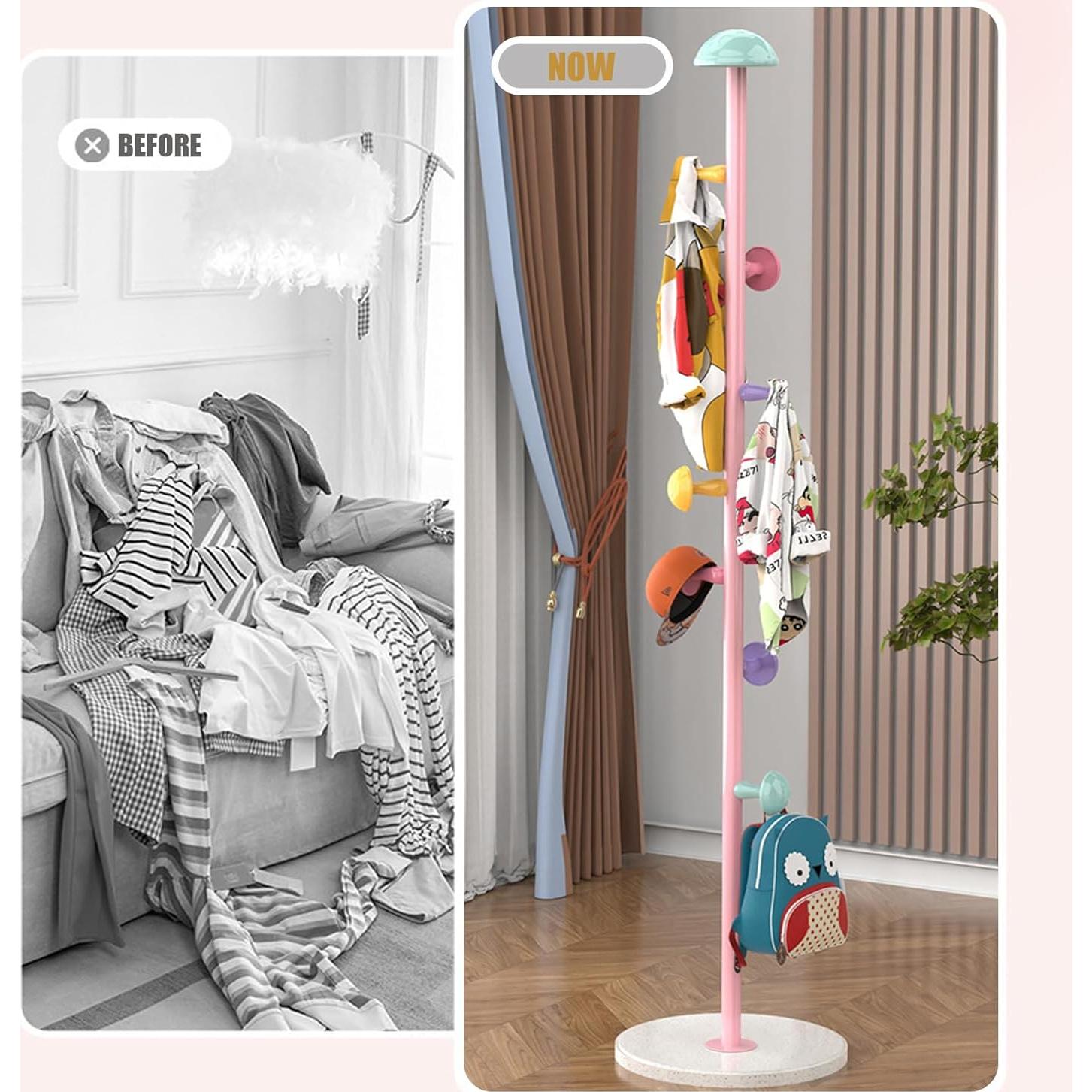 Perchero de Pie YarkeeSky Rosa con 7 Ganchos Ajustable
