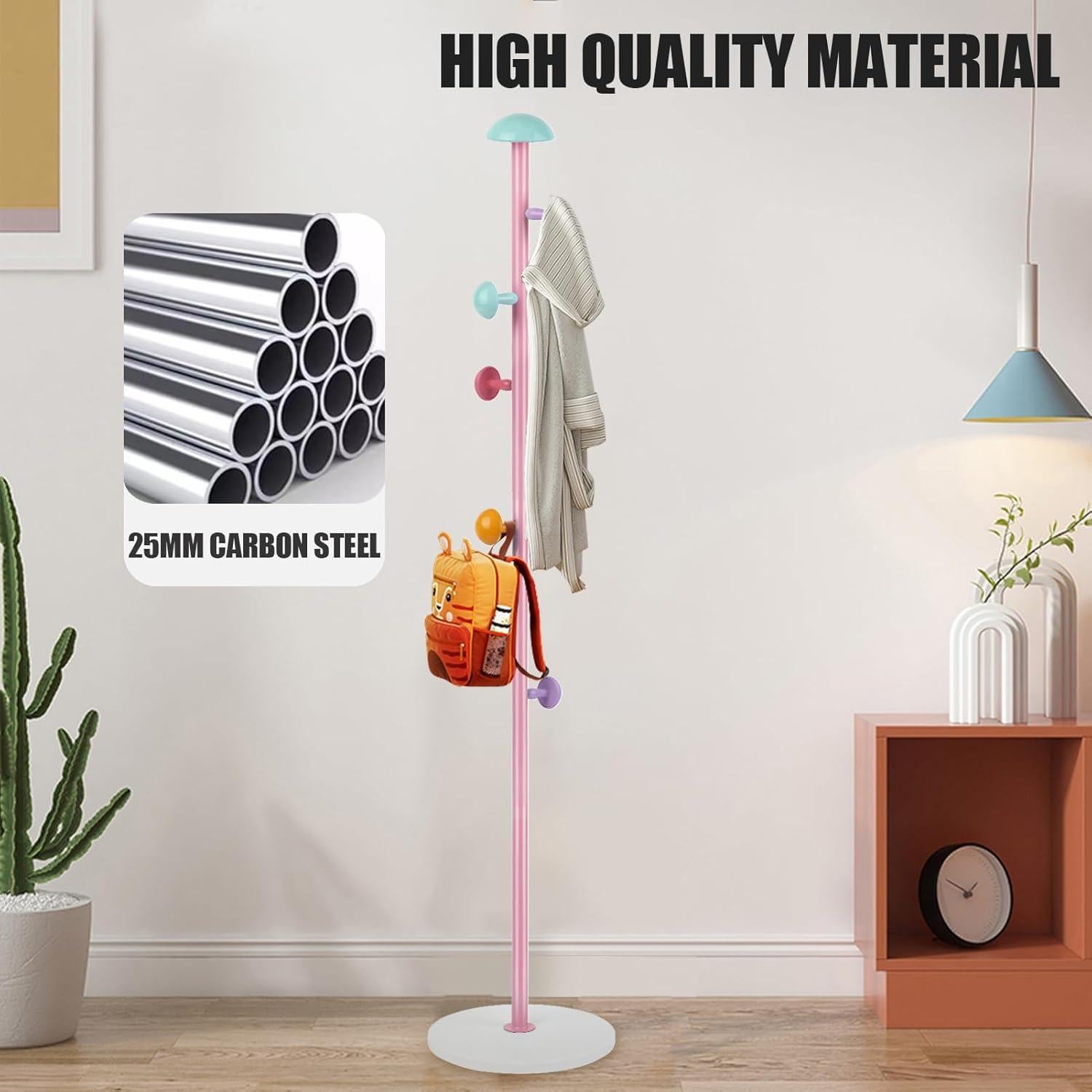 Perchero de Pie YarkeeSky Rosa con 7 Ganchos Ajustable