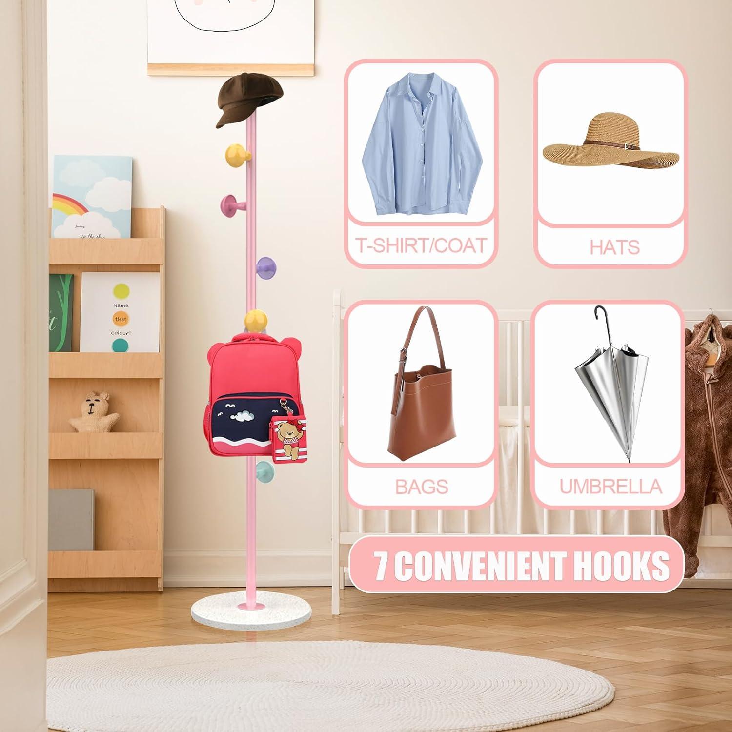 Perchero de Pie YarkeeSky Rosa con 7 Ganchos Ajustable