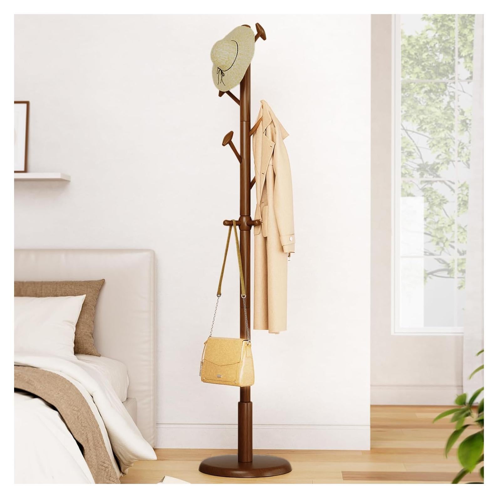 Perchero de Madera Sólida Taitiy 178 cm 10 Ganchos Nogal