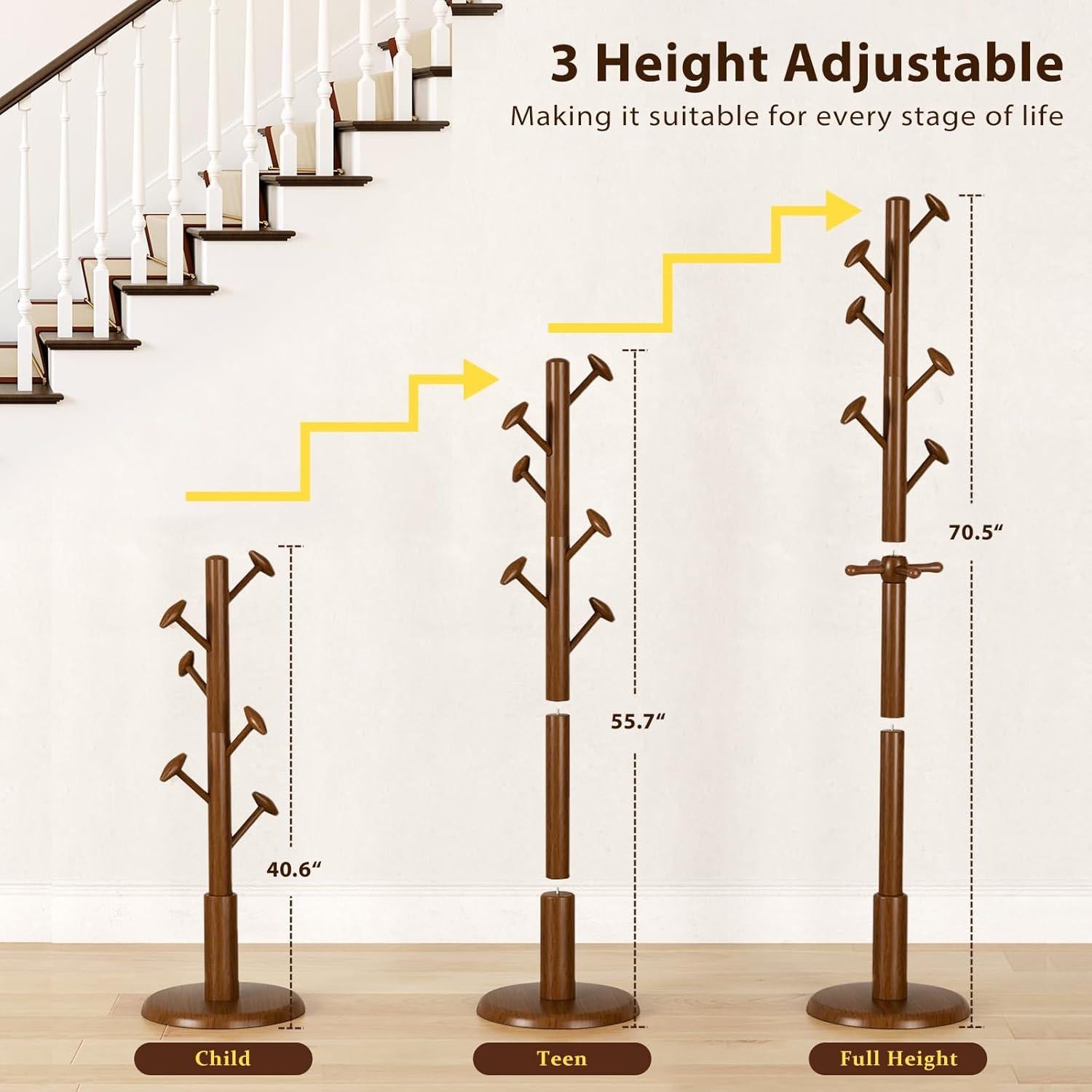 Perchero de Madera Sólida Taitiy 178 cm 10 Ganchos Nogal