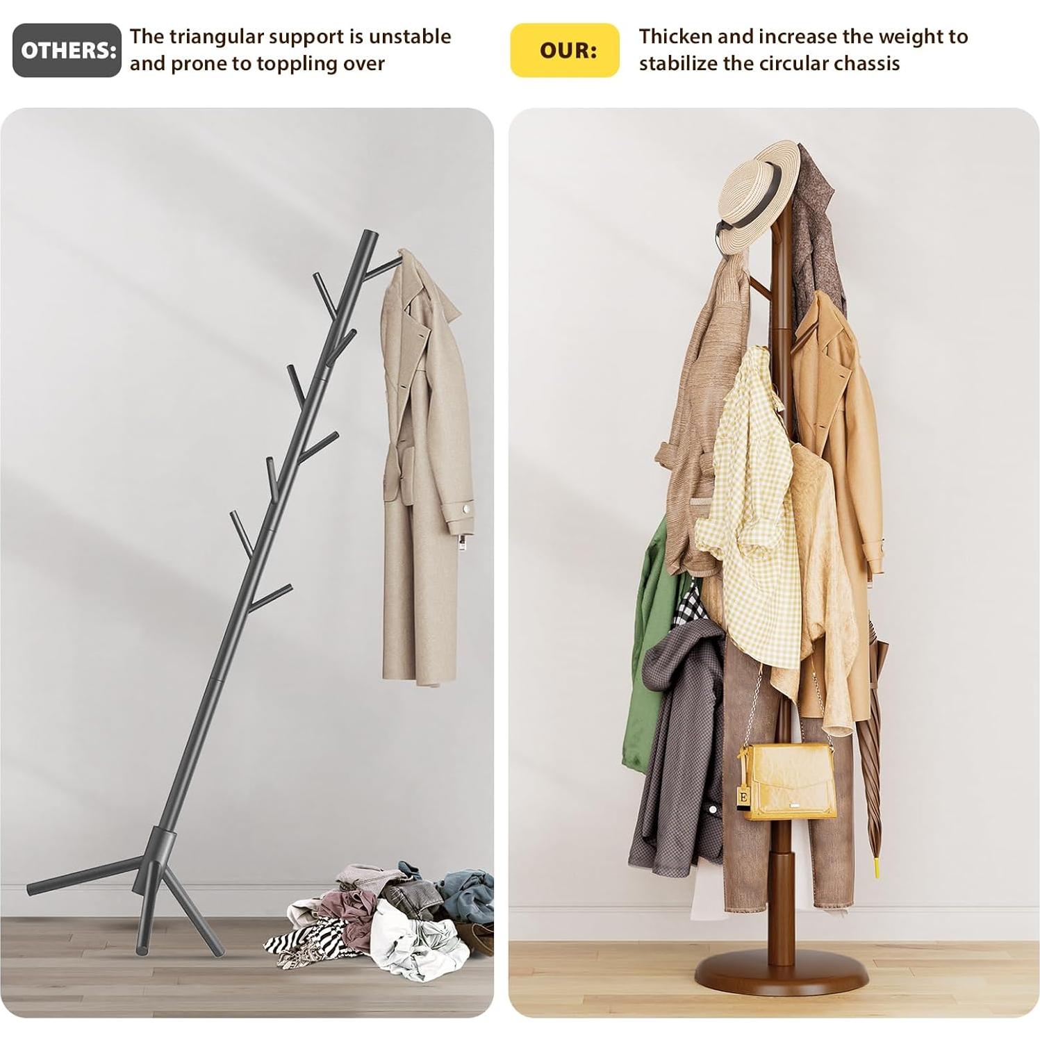 Perchero de Madera Sólida Taitiy 178 cm 10 Ganchos Nogal