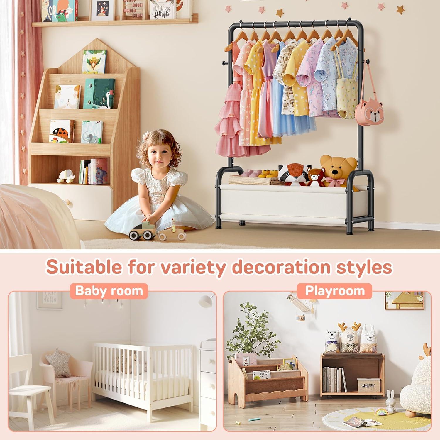 Perchero Infantil ZHKINGGS Negro con Estante y Ganchos