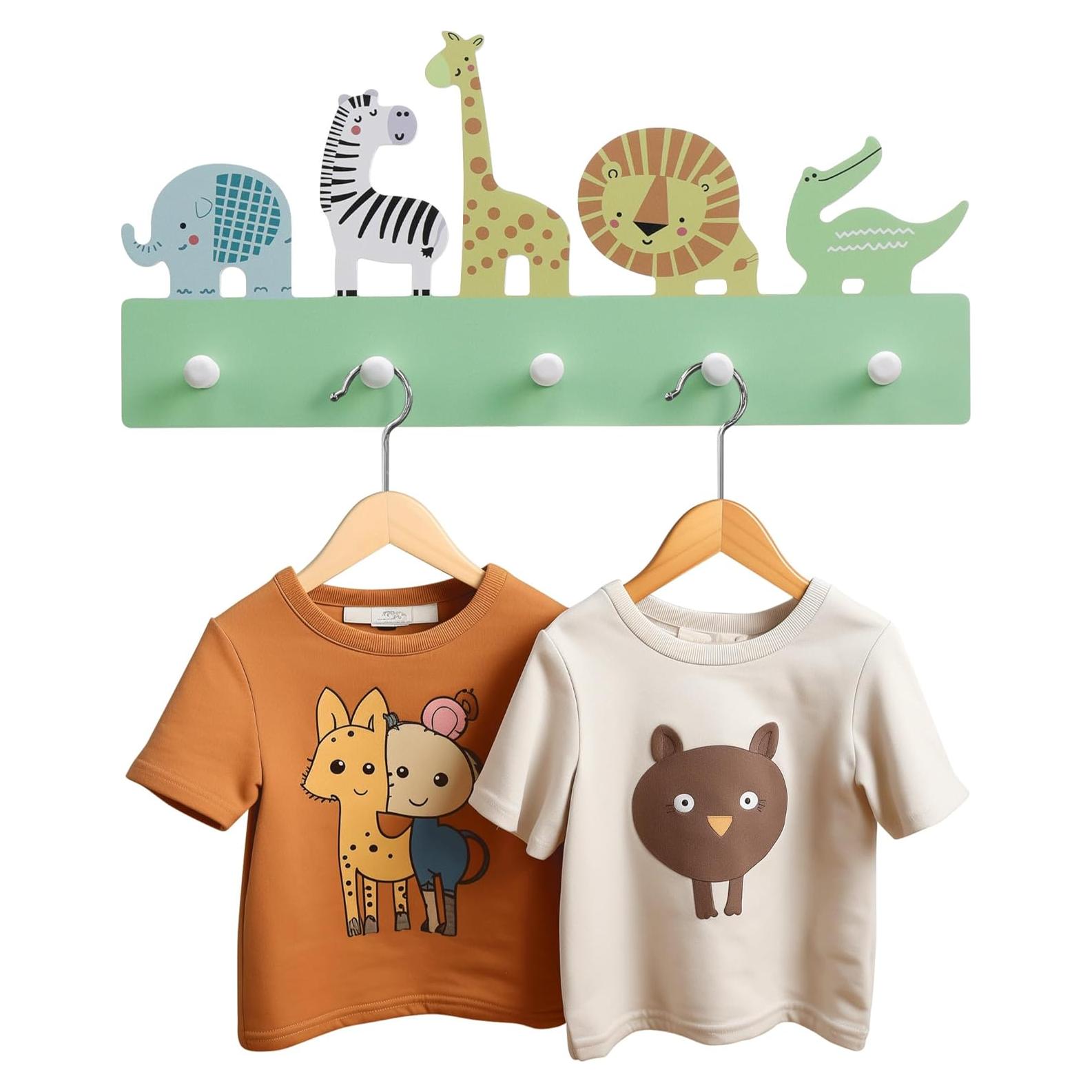 Perchero Infantil Navaris de Madera con 5 Ganchos - Diseño de Animales