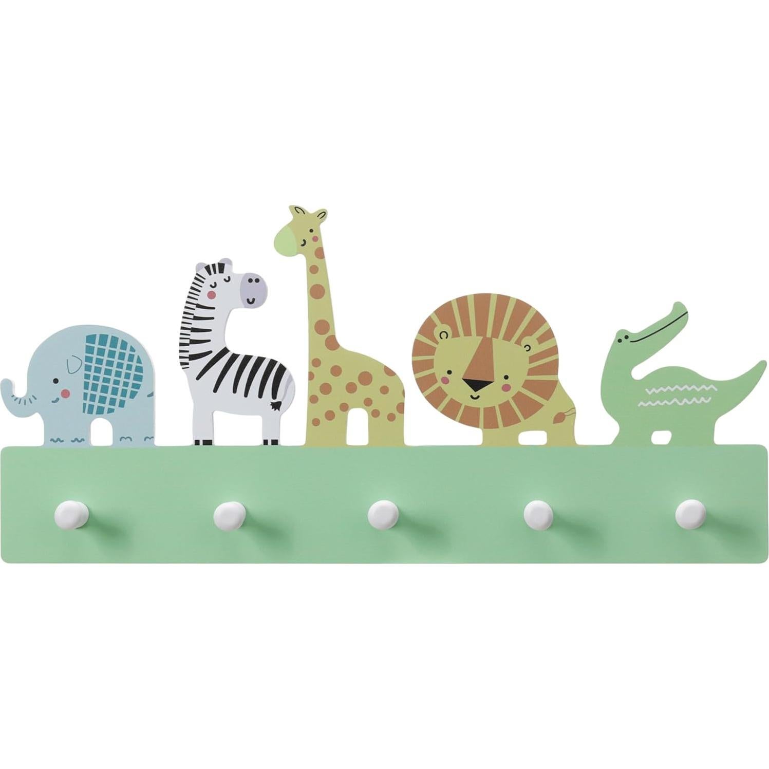 Perchero Infantil Navaris de Madera con 5 Ganchos - Diseño de Animales