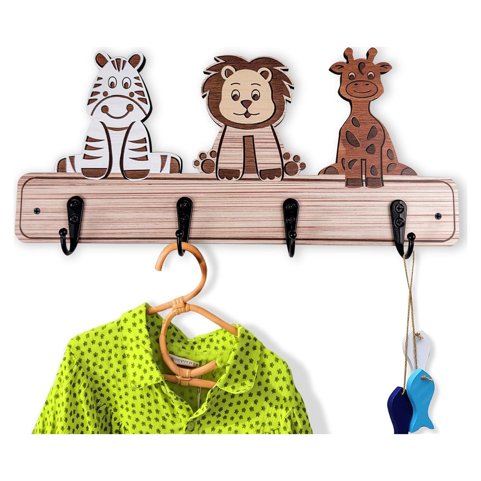 Perchero de pared para niños Midrean - 34.8 cm, 4 ganchos coloridos