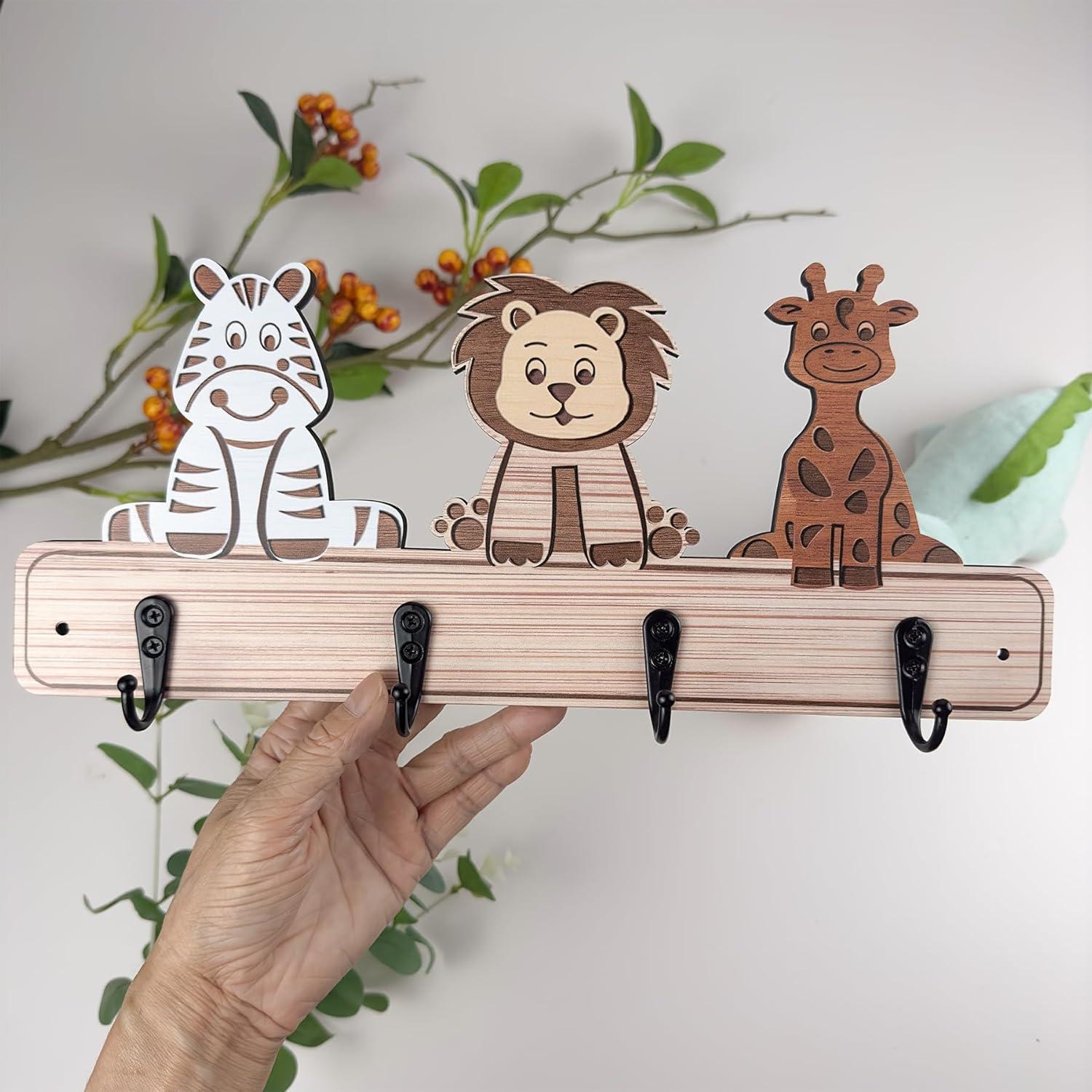 Perchero de pared para niños Midrean - 34.8 cm, 4 ganchos coloridos