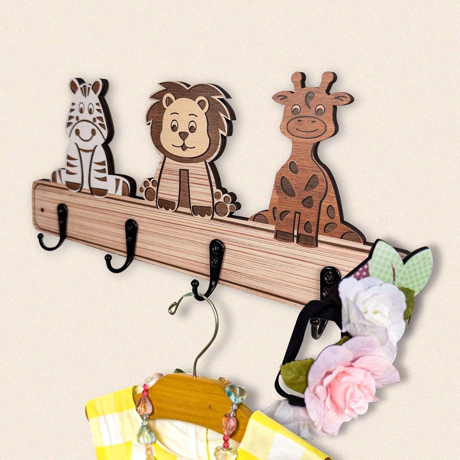 Perchero de pared para niños Midrean - 34.8 cm, 4 ganchos coloridos