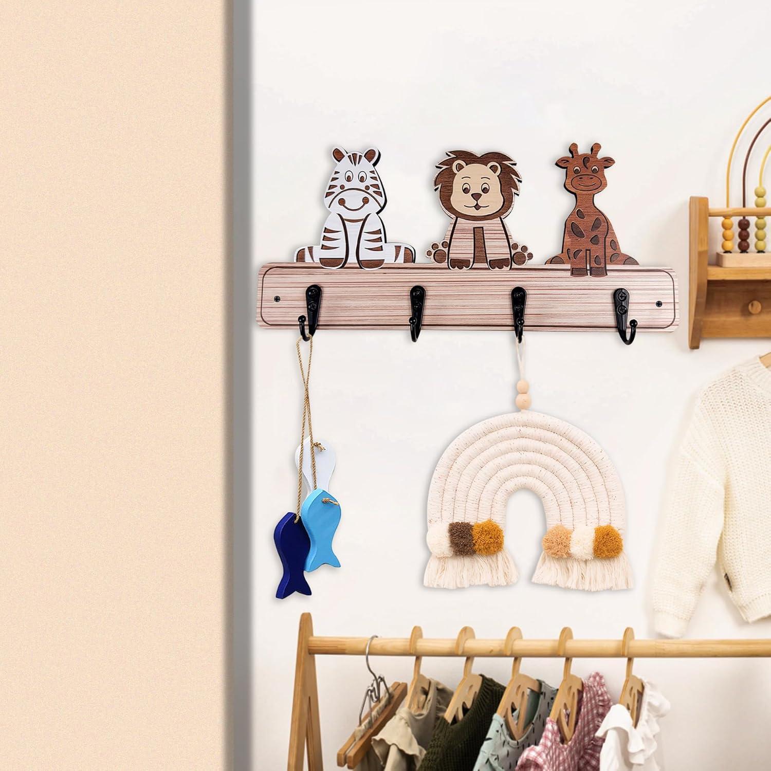 Perchero de pared para niños Midrean - 34.8 cm, 4 ganchos coloridos