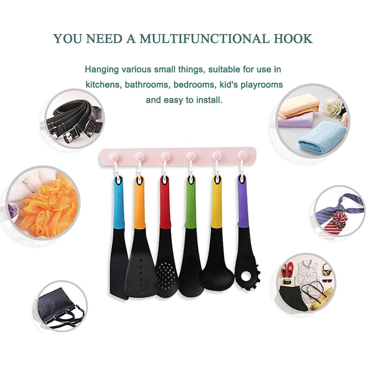 Perchero de pared BOSGAS rosa con 6 ganchos adhesivos giratorios